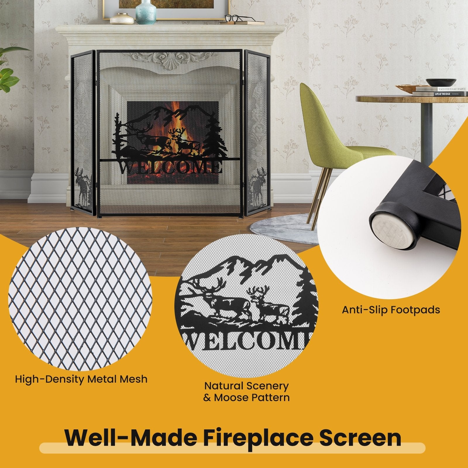 52 x 31 Inch Fireplace Screen, Black Fireplace Tools   at Gallery Canada