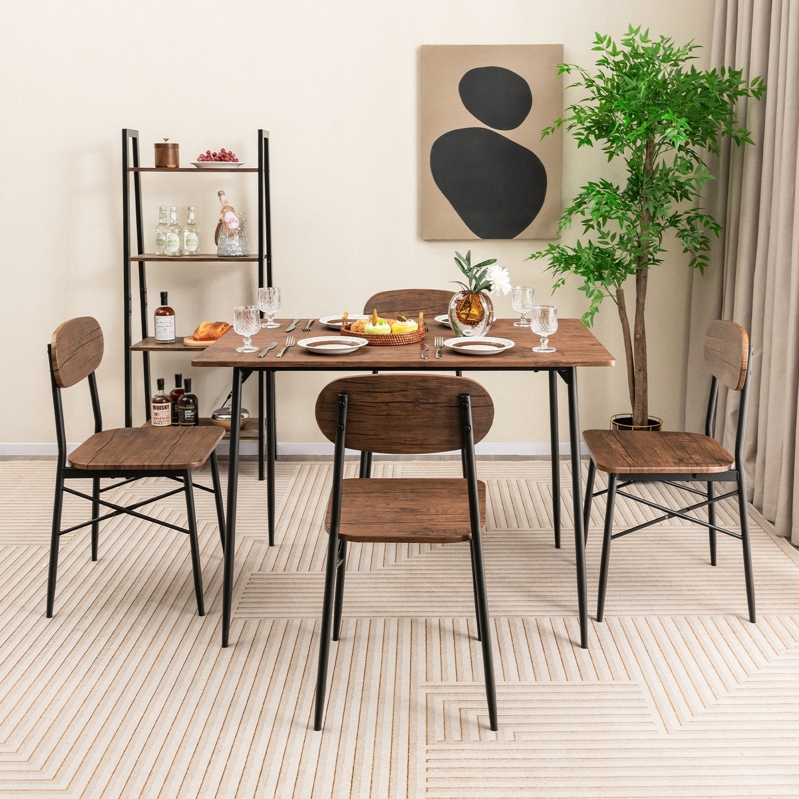 5 Piece Dining Table Set Rectangular with Backrest and Metal Legs for Breakfast Nook, Rustic Brown Dining Room Sets   at Gallery Canada