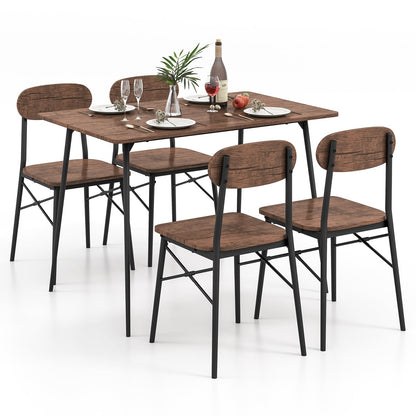 5 Piece Dining Table Set Rectangular with Backrest and Metal Legs for Breakfast Nook, Rustic Brown Dining Room Sets   at Gallery Canada