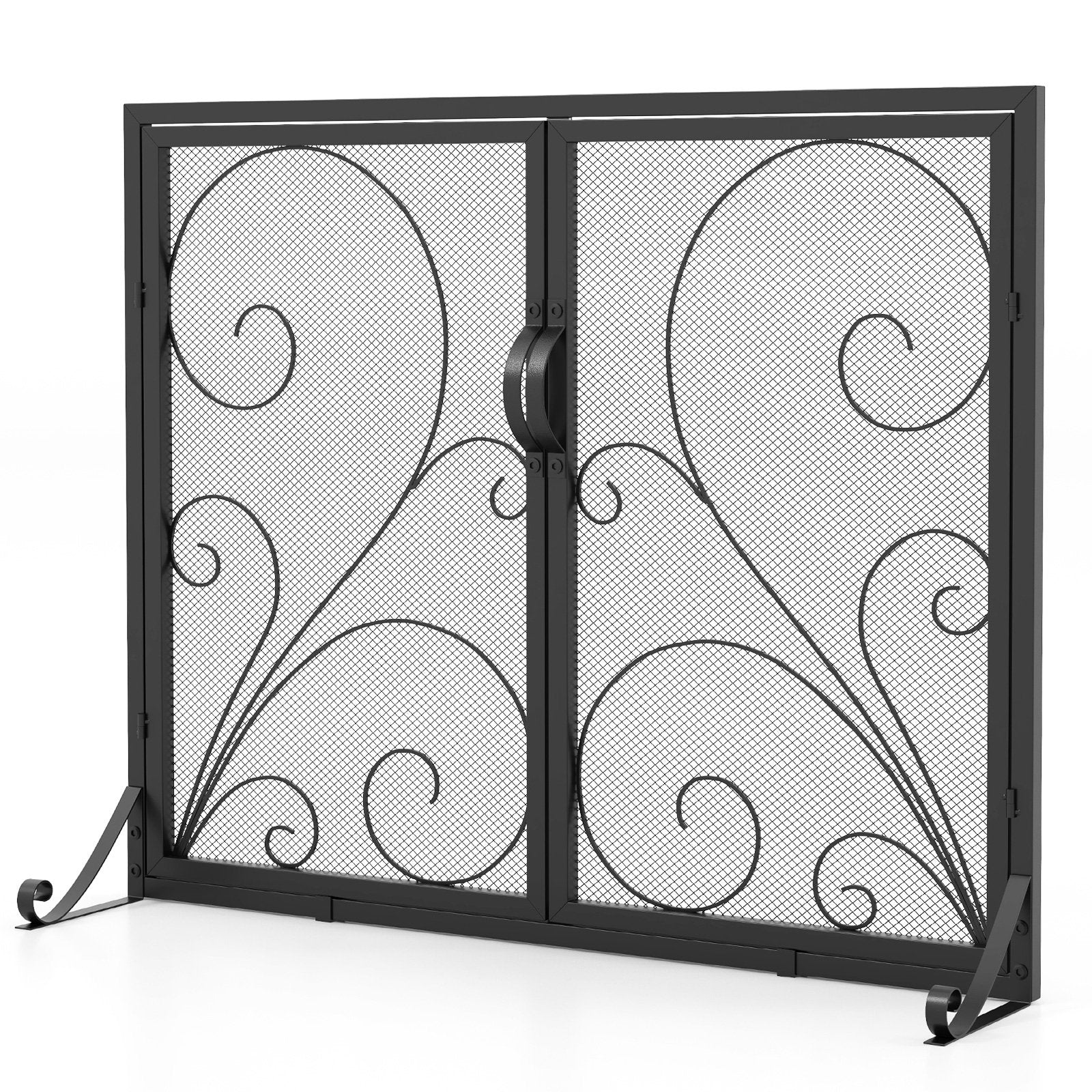 38 x 31 Inch Double Door Fireplace Screen, Black Fireplace Tools   at Gallery Canada