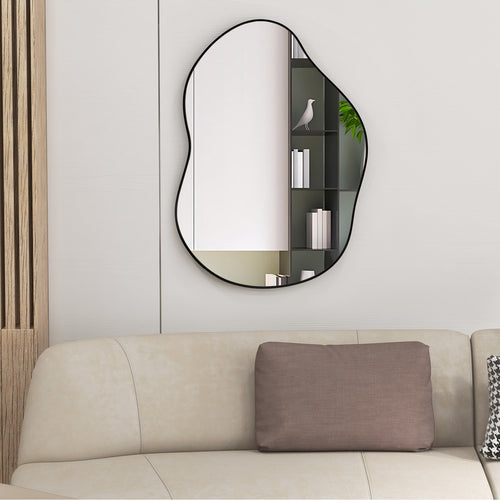 22 Inch x 30.5 Inch Irregular Wall Mounted Mirror with Premium Back Board, Black