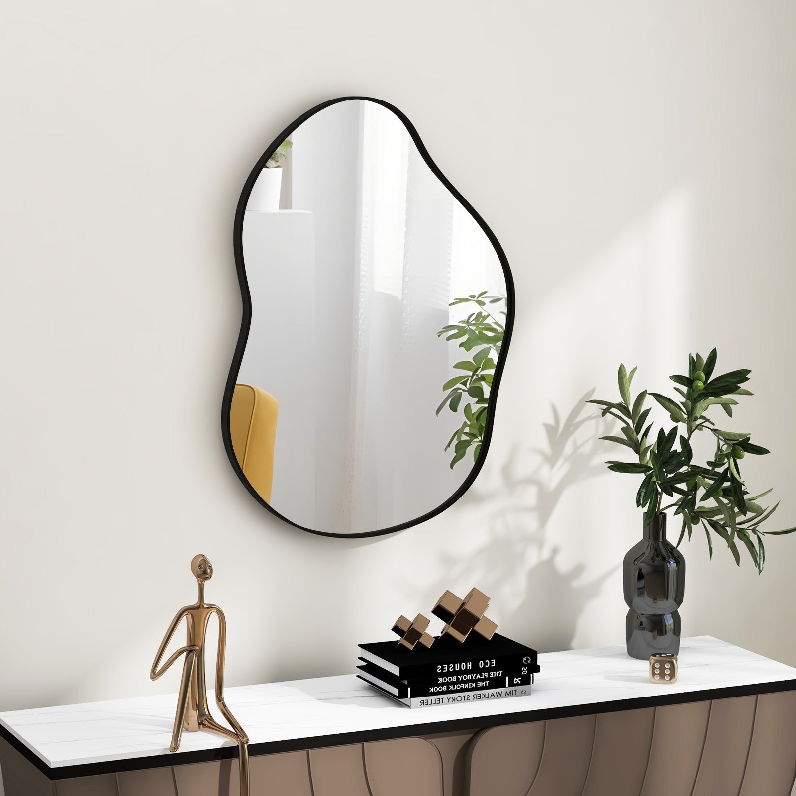 22 Inch x 30.5 Inch Irregular Wall Mounted Mirror with Premium Back Board, Black Wall Mirrors   at Gallery Canada