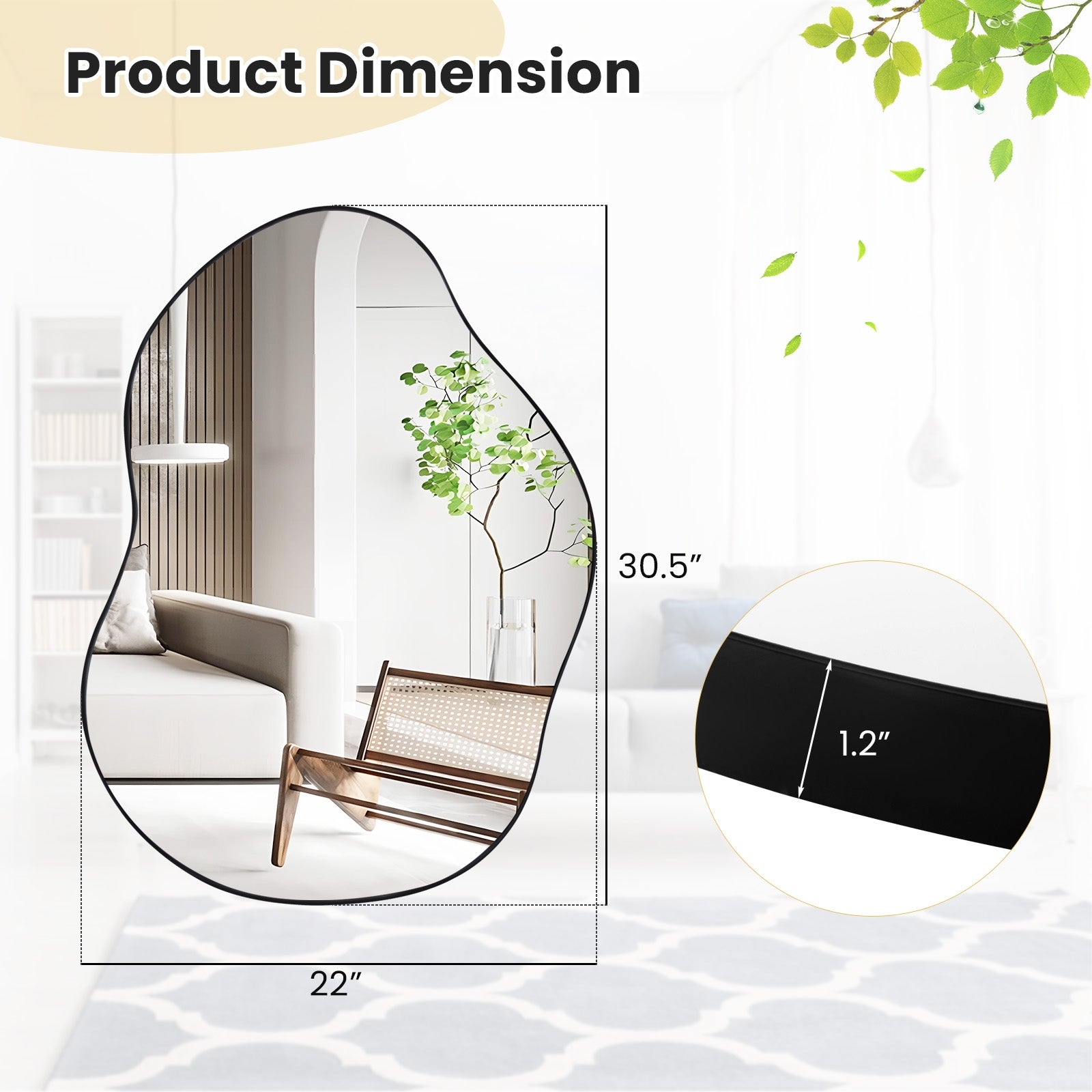 22 Inch x 30.5 Inch Irregular Wall Mounted Mirror with Premium Back Board, Black Wall Mirrors at Gallery Canada