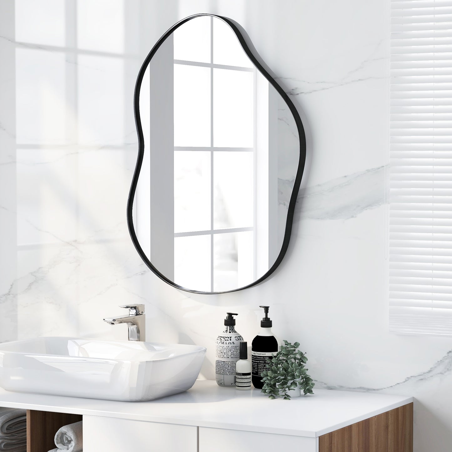 22 Inch x 30.5 Inch Irregular Wall Mounted Mirror with Premium Back Board, Black Wall Mirrors   at Gallery Canada