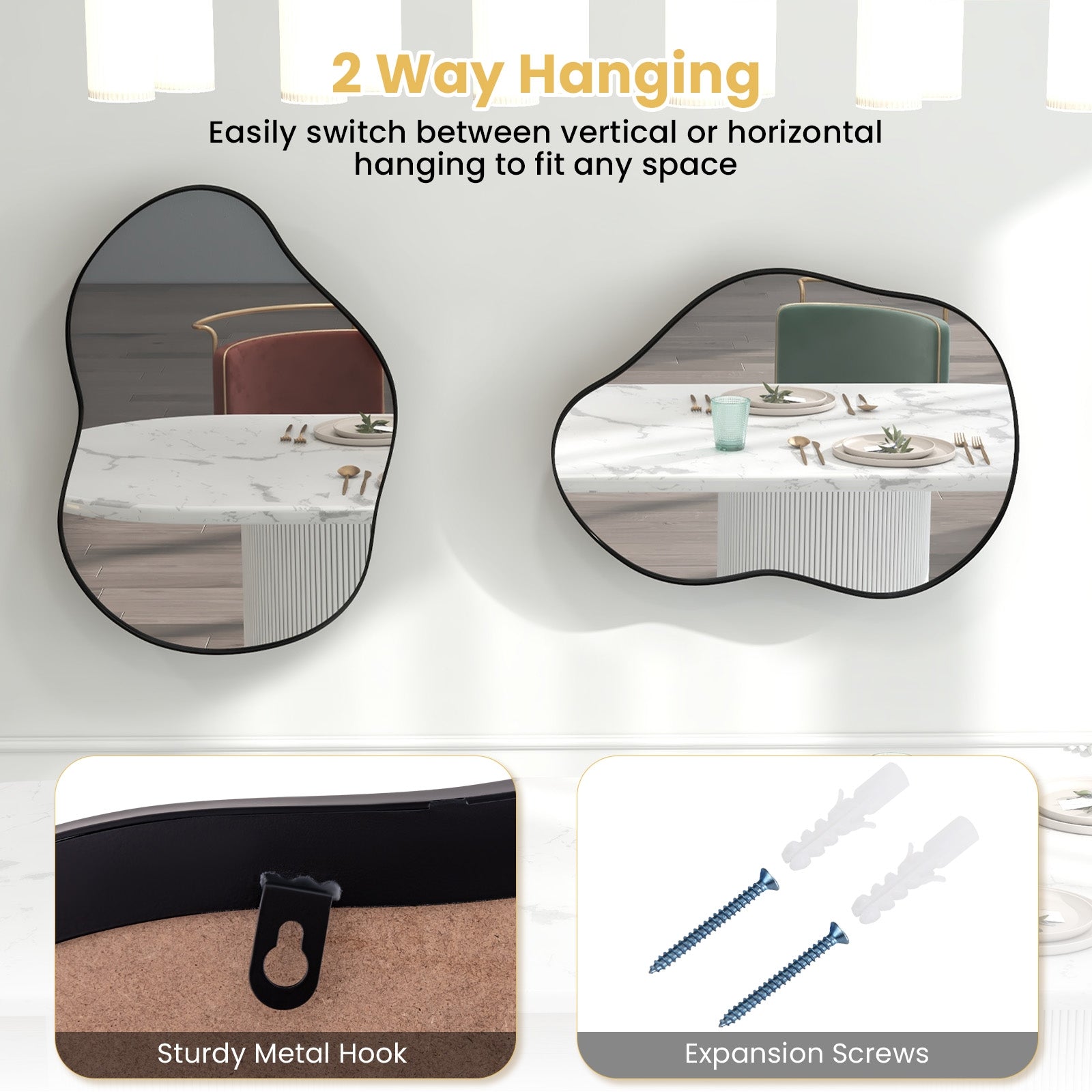 22 Inch x 30.5 Inch Irregular Wall Mounted Mirror with Premium Back Board, Black Wall Mirrors at Gallery Canada