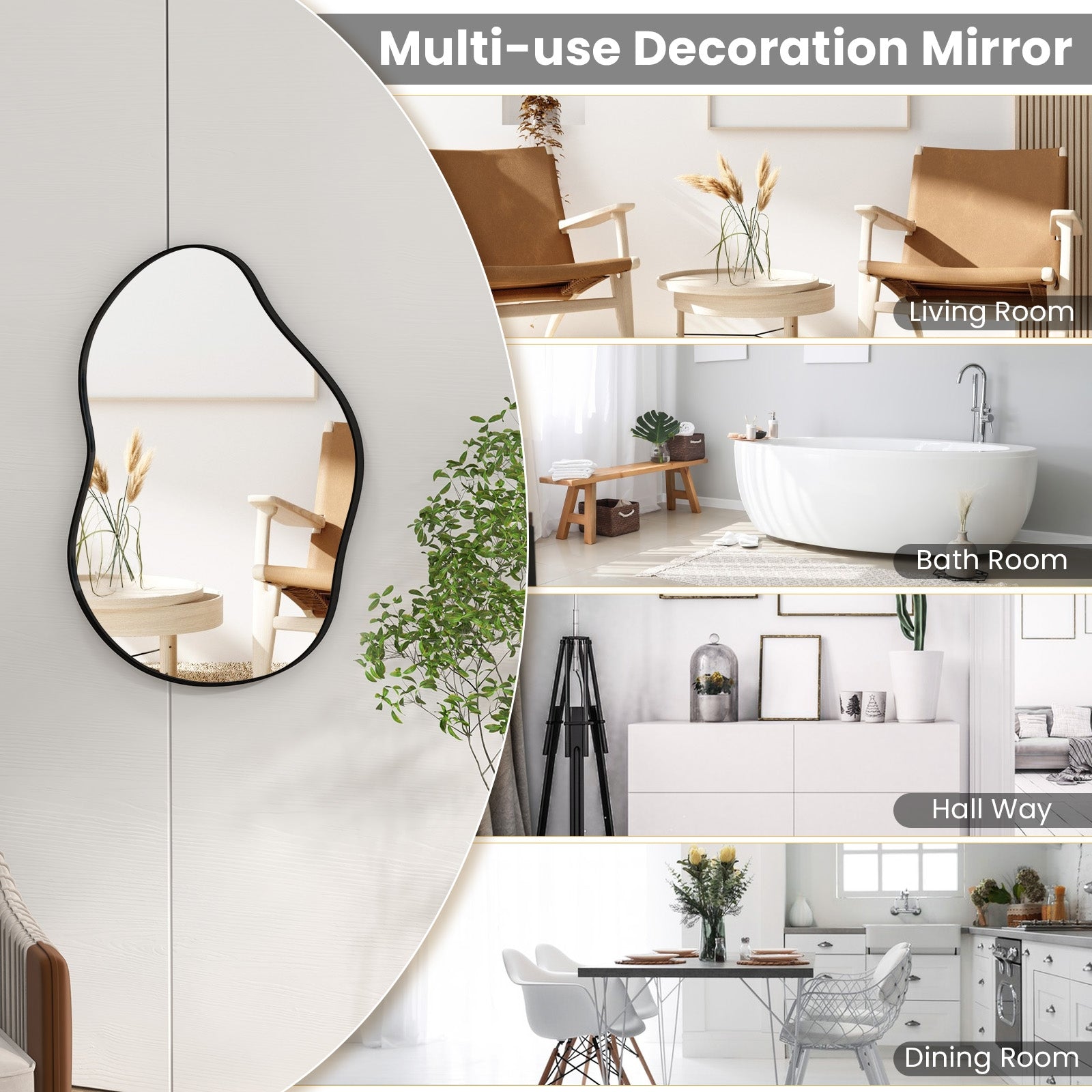 22 Inch x 30.5 Inch Irregular Wall Mounted Mirror with Premium Back Board, Black Wall Mirrors at Gallery Canada