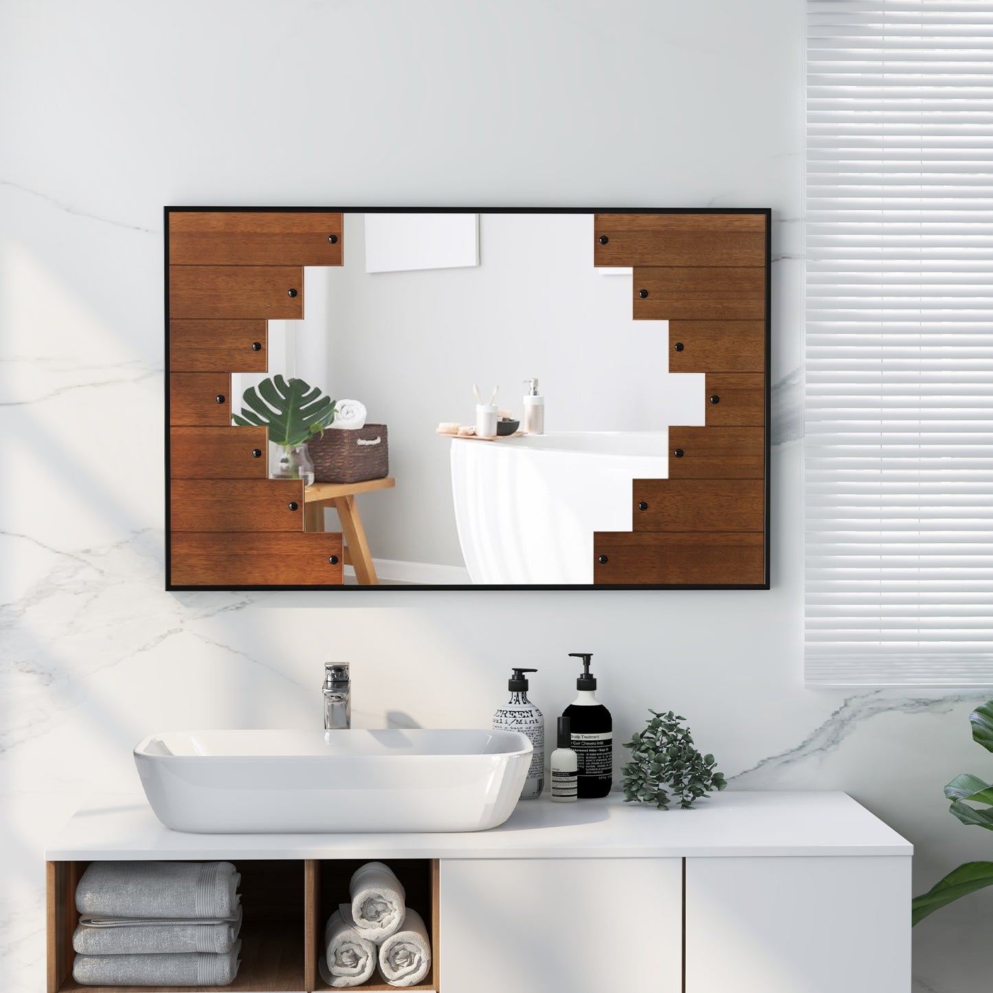 37.5 Inch x 26.5 Inch Decorative Rectangle Wall Mirror with Piano Key-Shaped Frame, Wood Wall Mirrors at Gallery Canada