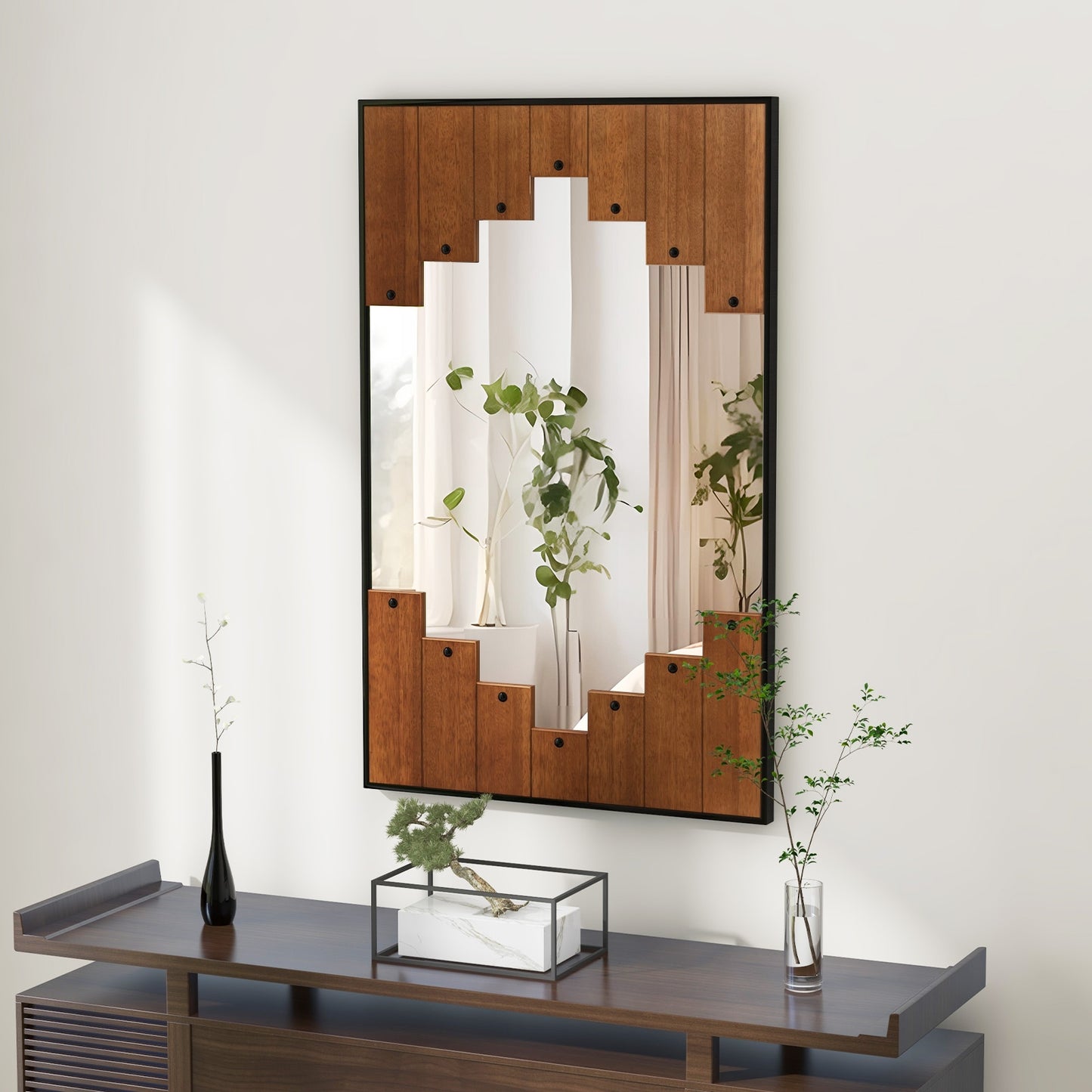 37.5 Inch x 26.5 Inch Decorative Rectangle Wall Mirror with Piano Key-Shaped Frame, Wood Wall Mirrors at Gallery Canada