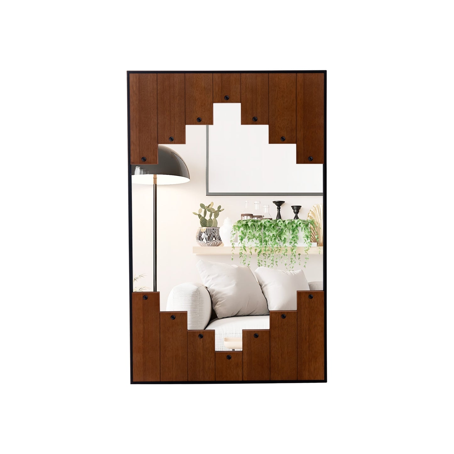 37.5 Inch x 26.5 Inch Decorative Rectangle Wall Mirror with Piano Key-Shaped Frame, Wood Wall Mirrors Wood at Gallery Canada