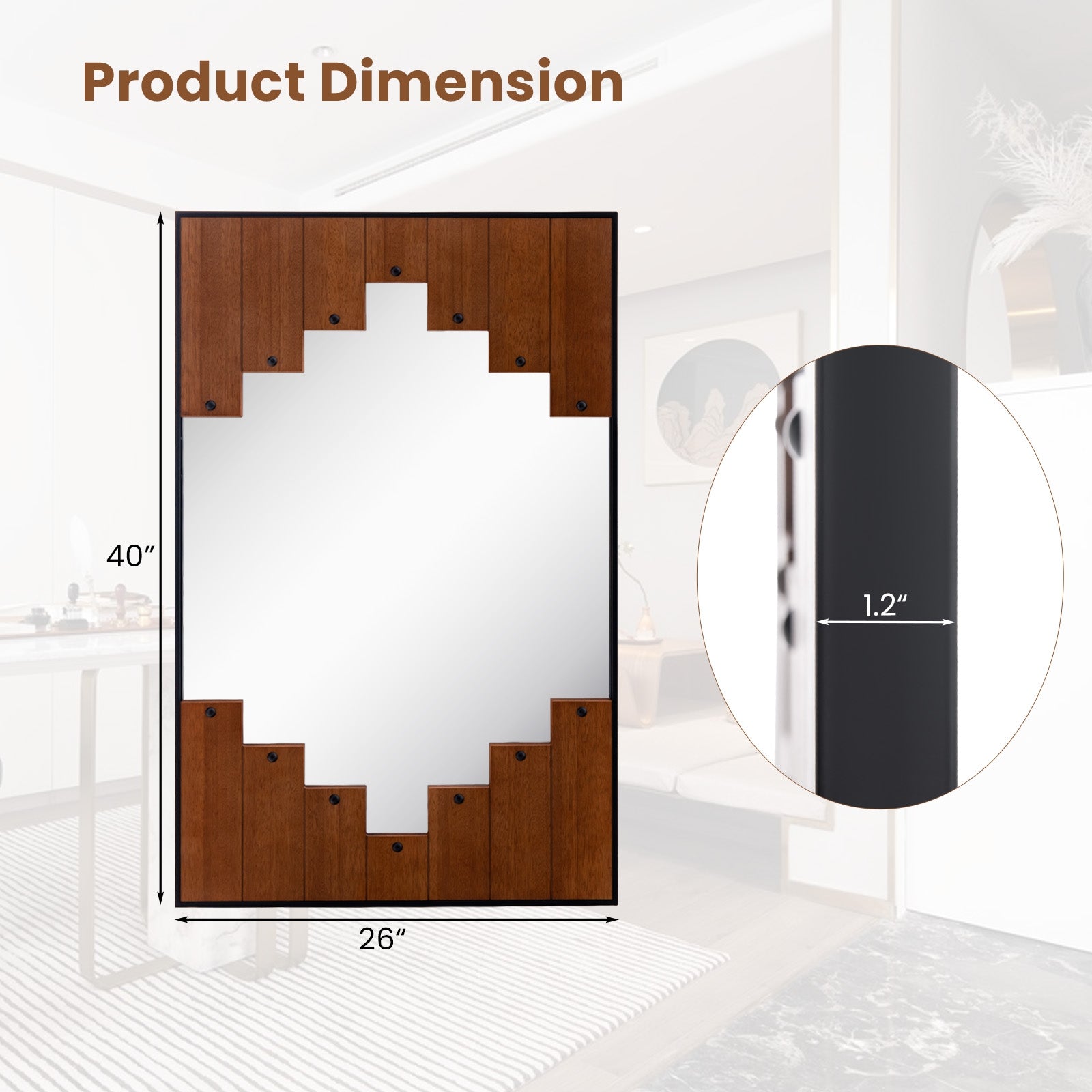 37.5 Inch x 26.5 Inch Decorative Rectangle Wall Mirror with Piano Key-Shaped Frame, Wood Wall Mirrors at Gallery Canada