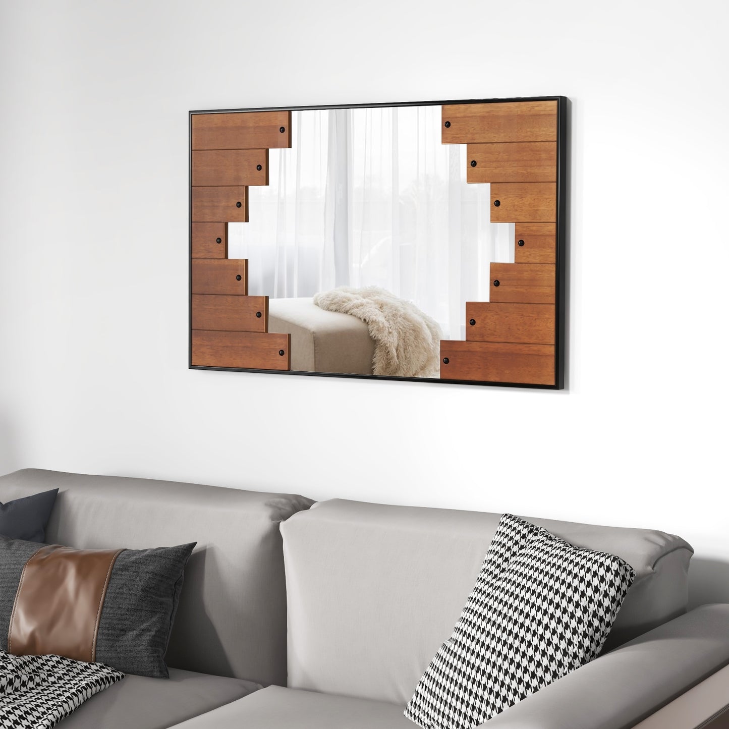 37.5 Inch x 26.5 Inch Decorative Rectangle Wall Mirror with Piano Key-Shaped Frame, Wood Wall Mirrors at Gallery Canada