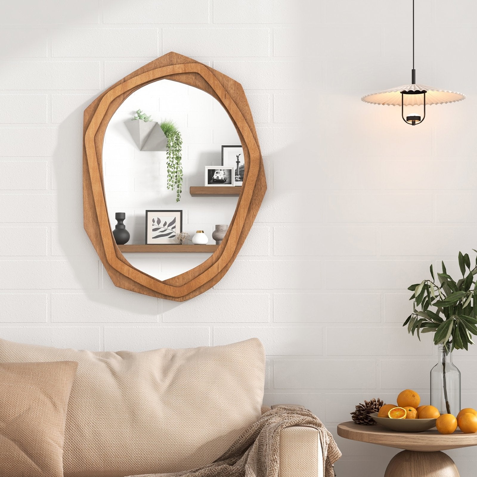 Large Water Proof Irregular Framed Decoration Wall Mirror with Expansion Screws, Natural Wall Mirrors   at Gallery Canada