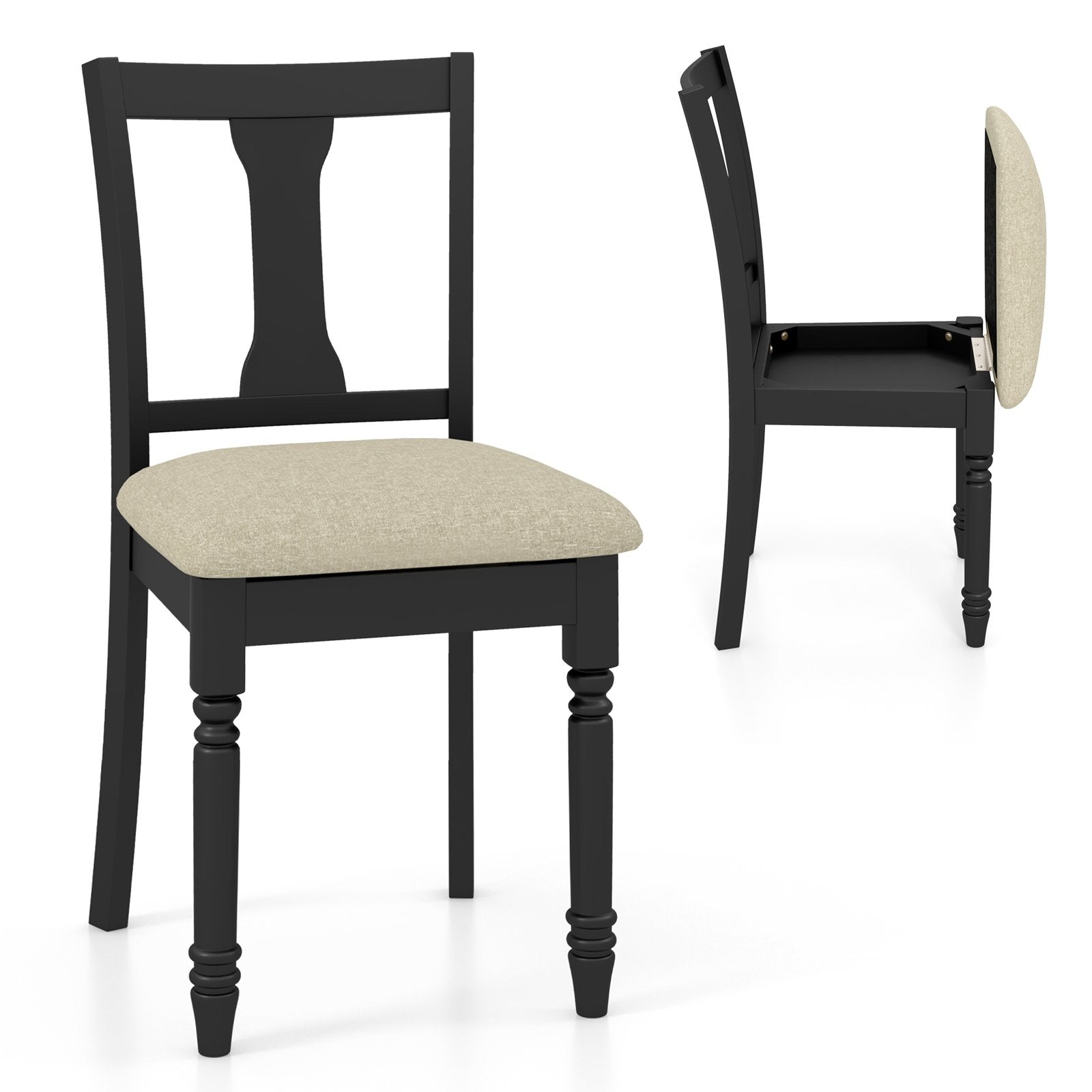 Kitchen Dining Chair with Linen Fabric and Storage Space, Black Dining Chairs   at Gallery Canada