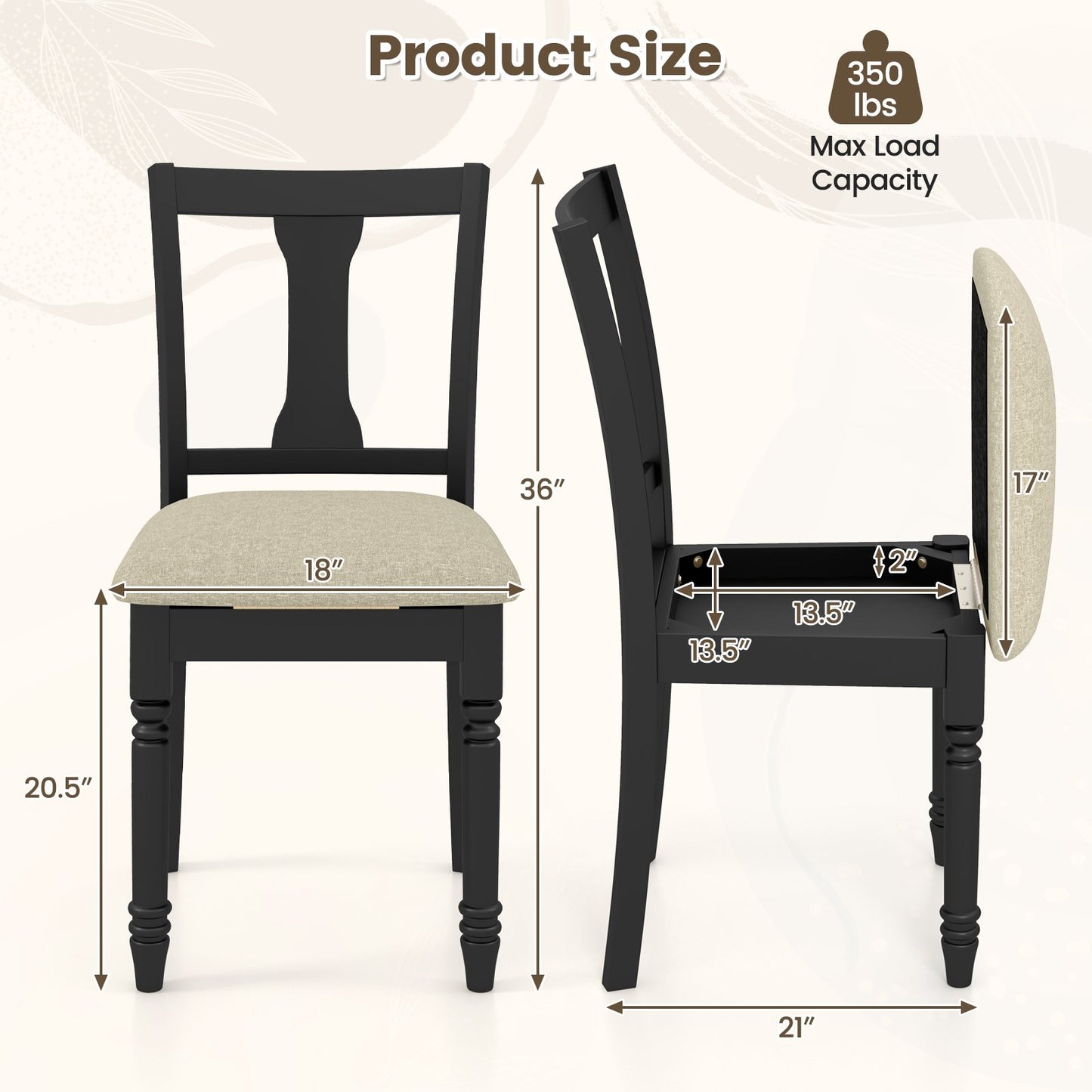 Kitchen Dining Chair with Linen Fabric and Storage Space, Black Dining Chairs   at Gallery Canada