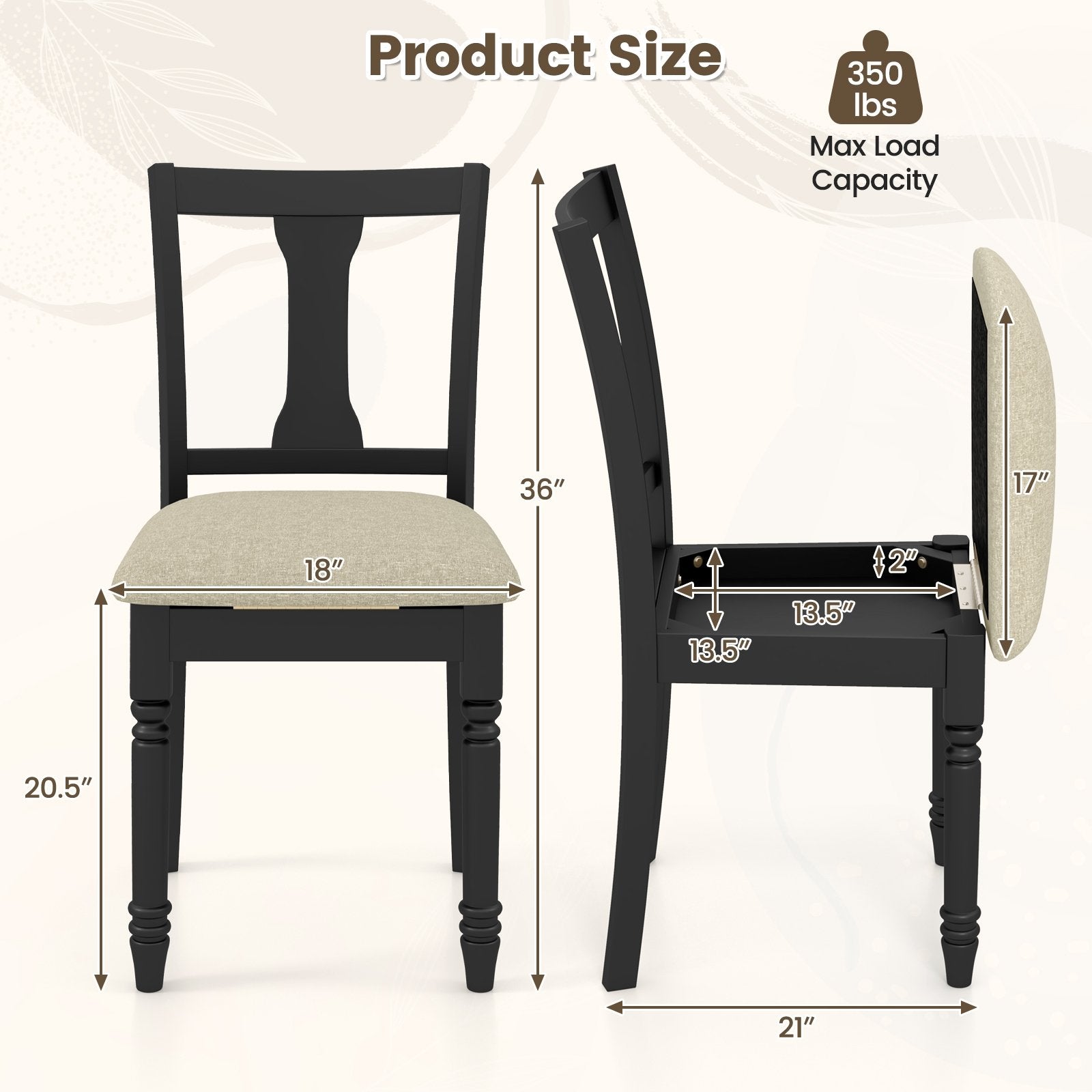 Kitchen Dining Chair with Linen Fabric and Storage Space, Black Dining Chairs   at Gallery Canada