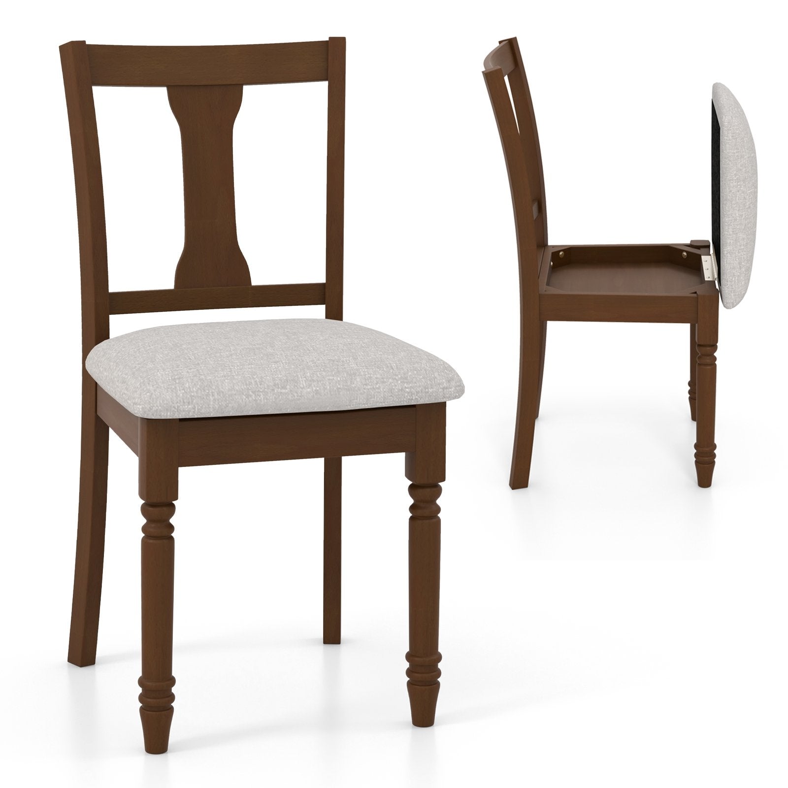 Kitchen Dining Chair with Linen Fabric and Storage Space, Brown Dining Chairs   at Gallery Canada