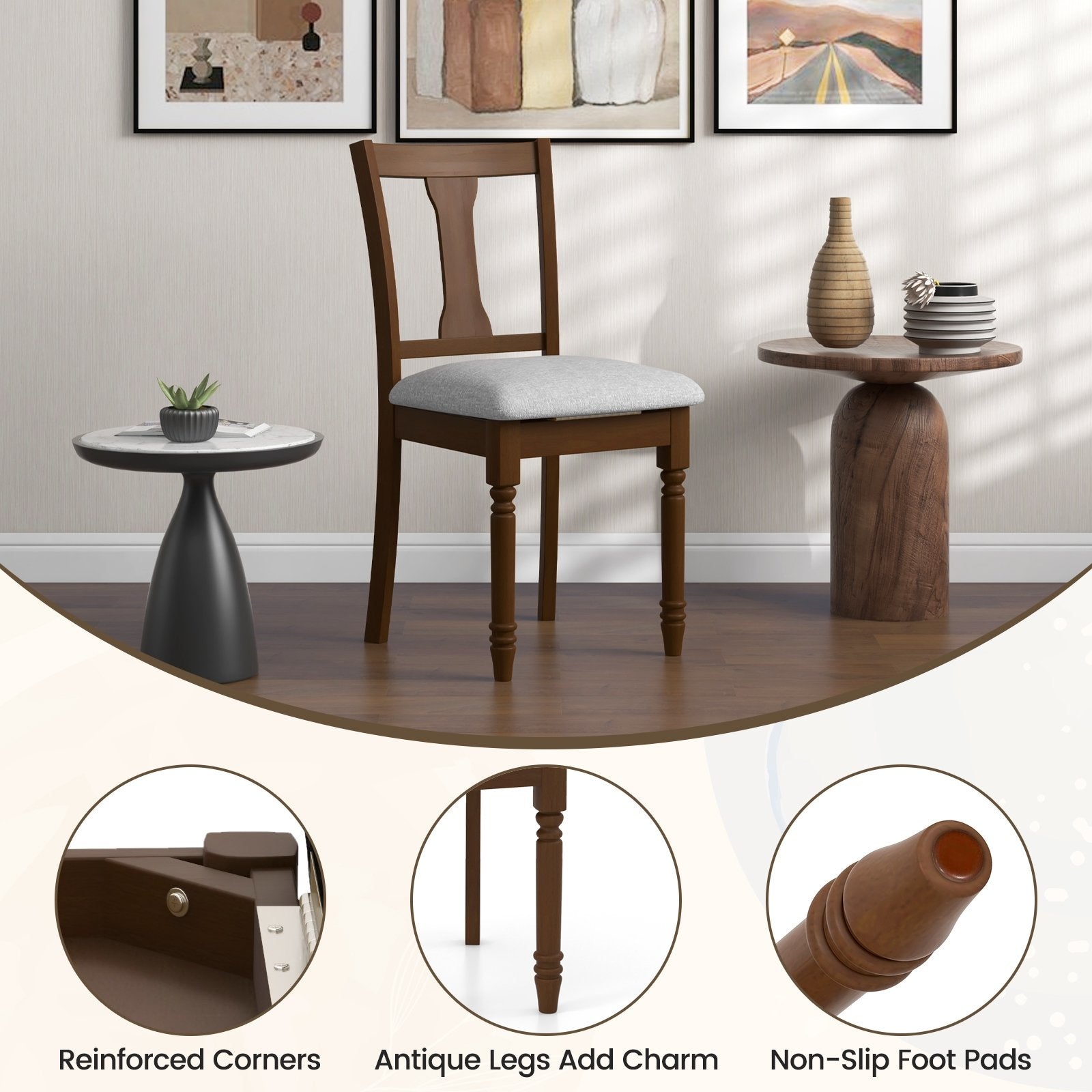 Kitchen Dining Chair with Linen Fabric and Storage Space, Brown Dining Chairs   at Gallery Canada