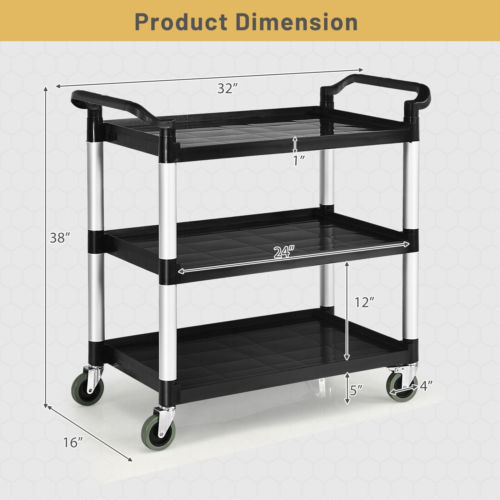 3-Tier Utility Service Cart with Lockable Wheels and Double Handles, Black Garages   at Gallery Canada