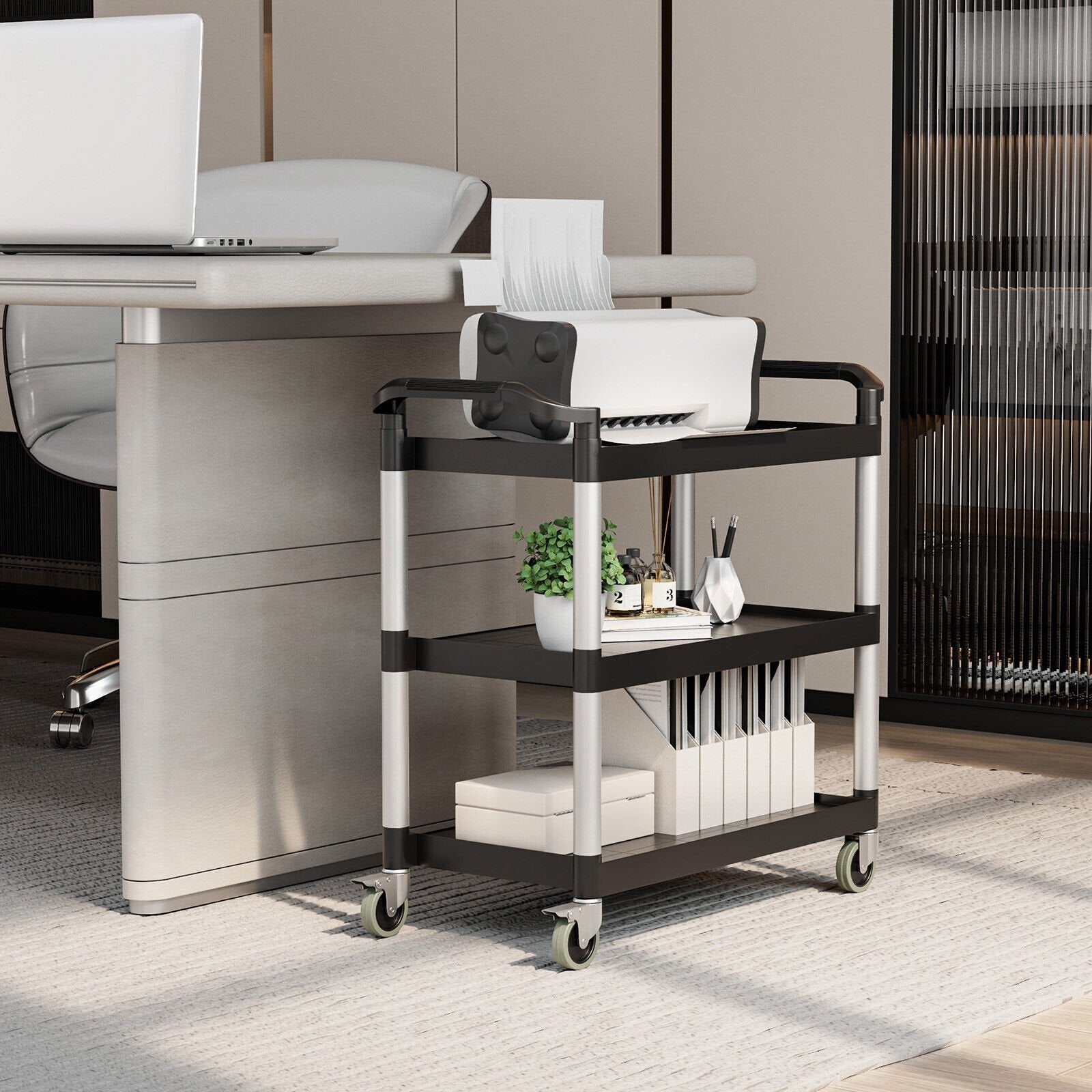 3-Tier Utility Service Cart with Lockable Wheels and Double Handles, Black Garages   at Gallery Canada