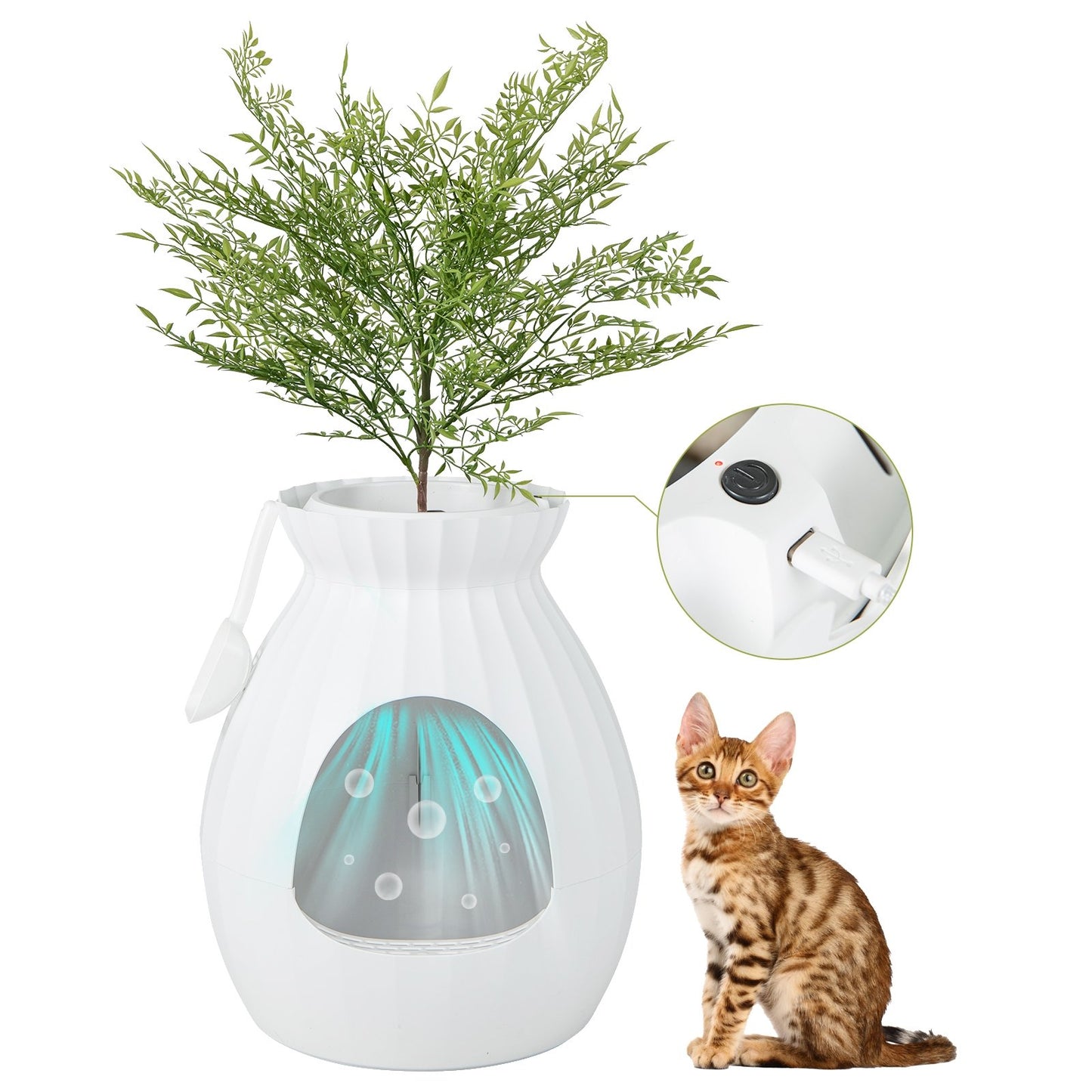 Smart Plant Cat Litter Box with Electronic Odor Removal and Sterilization, White Cat Supplies   at Gallery Canada