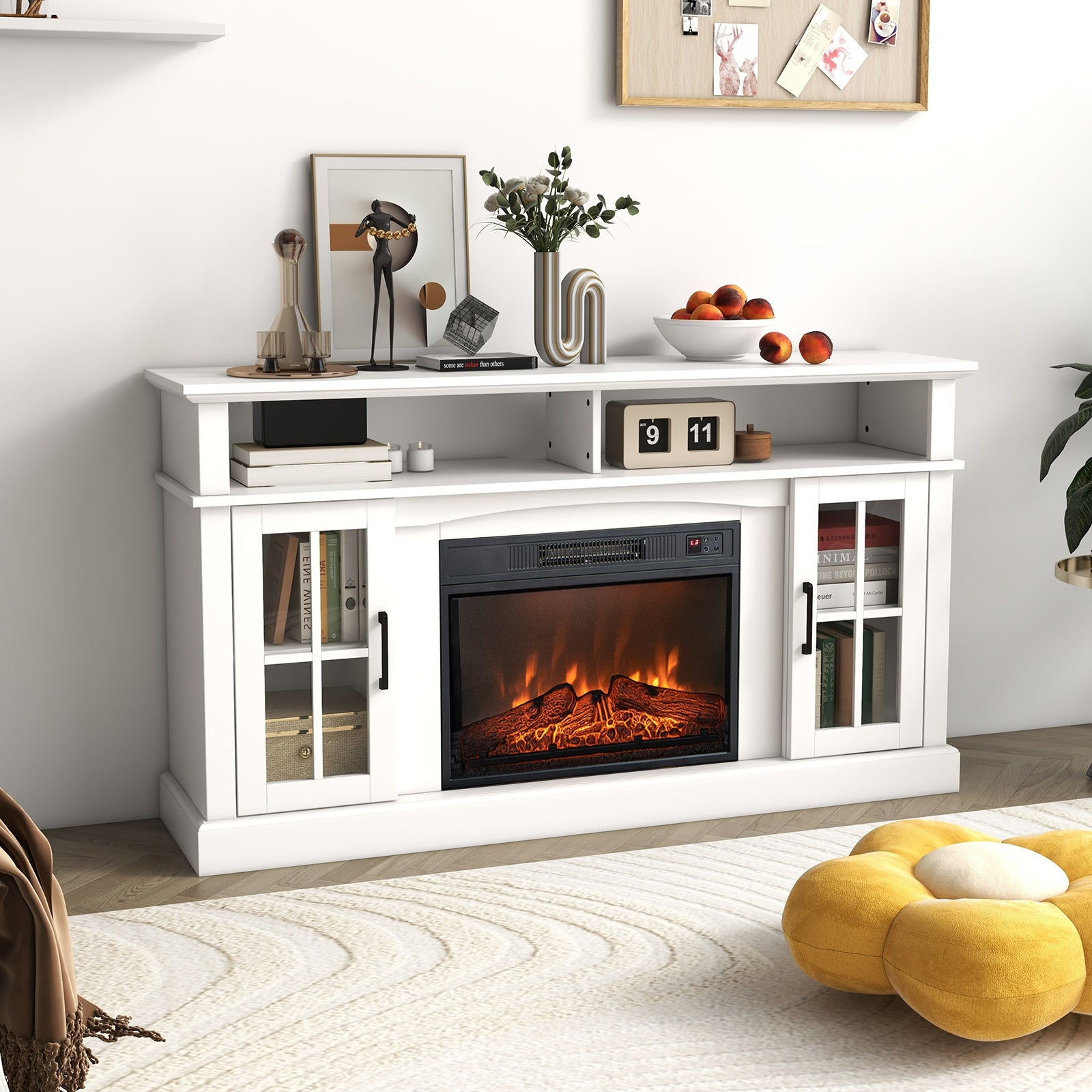 Fireplace TV Stand for TVs Up to 65 Inch with Side Cabinets and Remote Control, White Entertainment Centers & TV Stands   at Gallery Canada