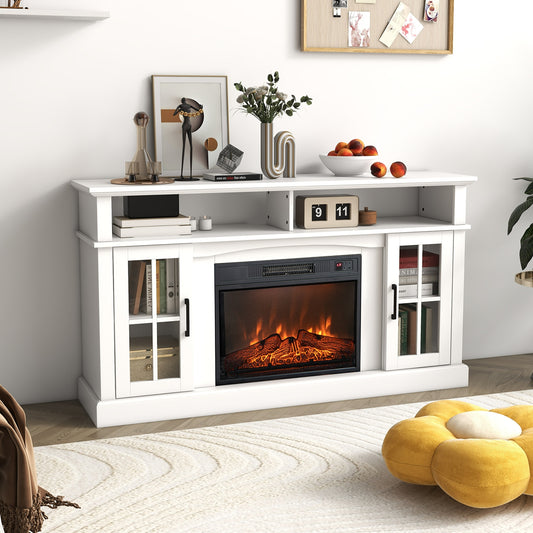 Fireplace TV Stand for TVs Up to 65 Inch with Side Cabinets and Remote Control, White - Gallery Canada
