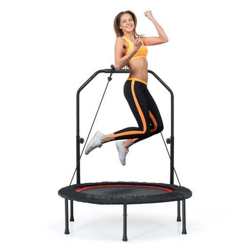 40 Inch Foldable Fitness Rebounder with Resistance Bands Adjustable Home, Red