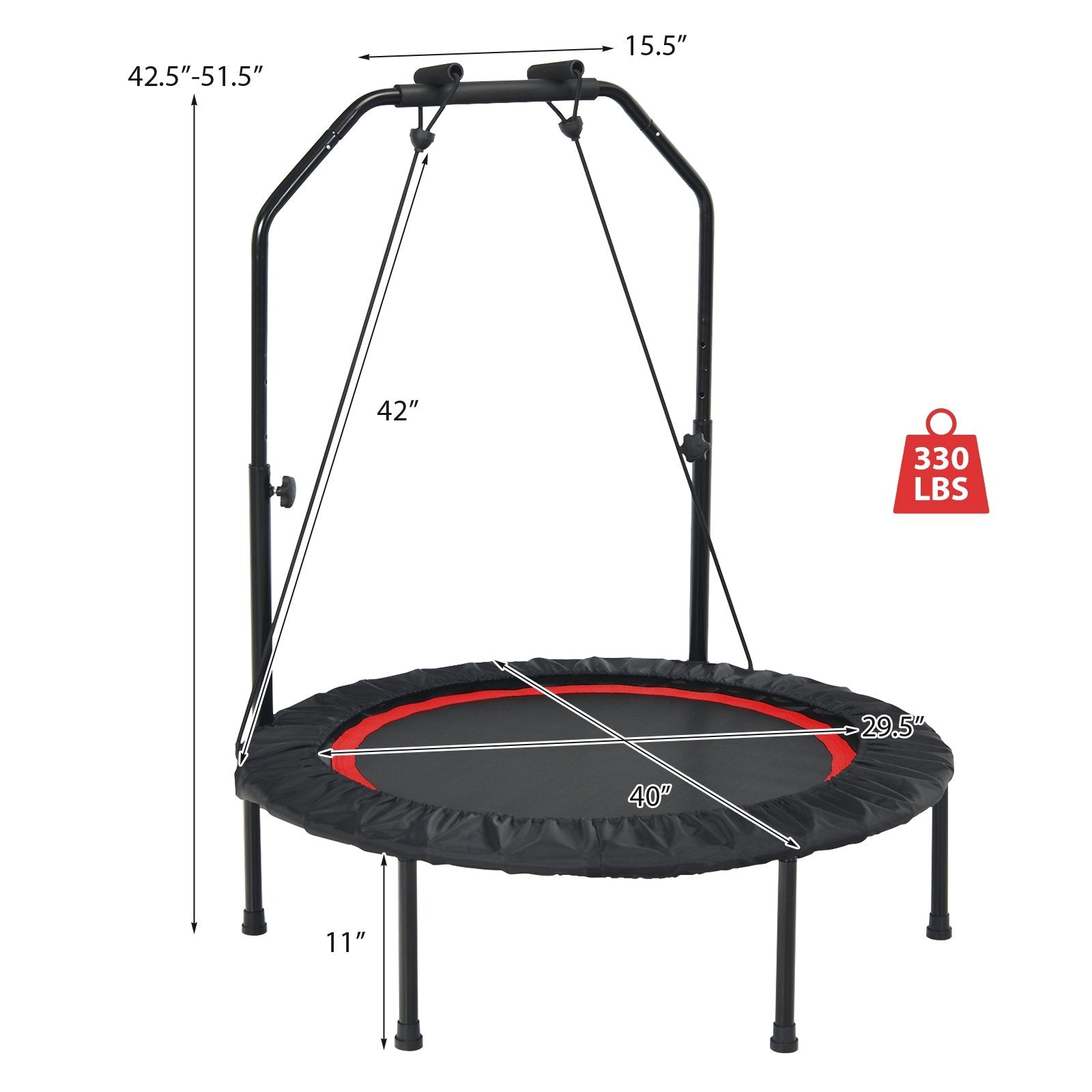 40 Inch Foldable Fitness Rebounder with Resistance Bands Adjustable Home, Red Trampolines   at Gallery Canada