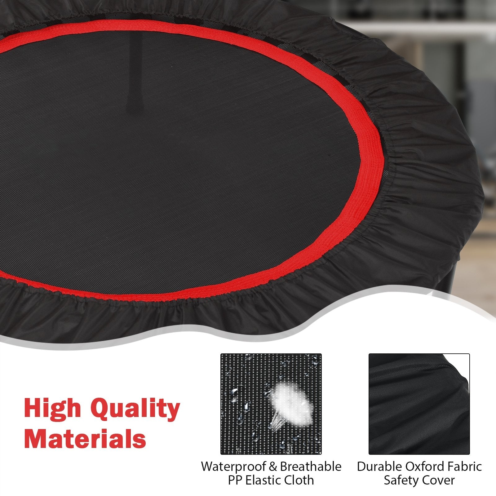 40 Inch Foldable Fitness Rebounder with Resistance Bands Adjustable Home, Red Trampolines   at Gallery Canada