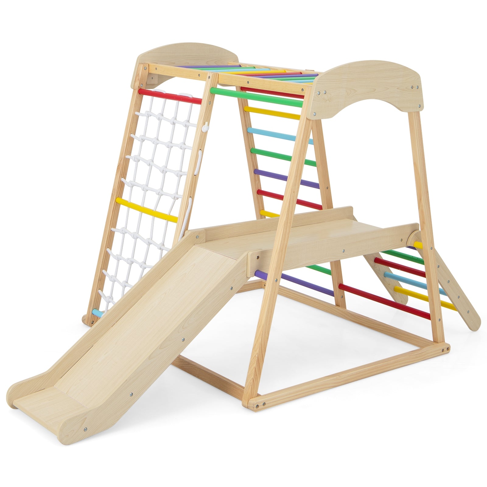 6-in-1 Indoor Jungle Gym Kids Wooden Playground with Monkey Bars, Multicolor Climbers & Slides at Gallery Canada