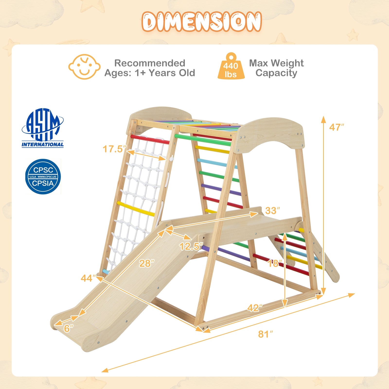 6-in-1 Indoor Jungle Gym Kids Wooden Playground with Monkey Bars, Multicolor Climbers & Slides at Gallery Canada