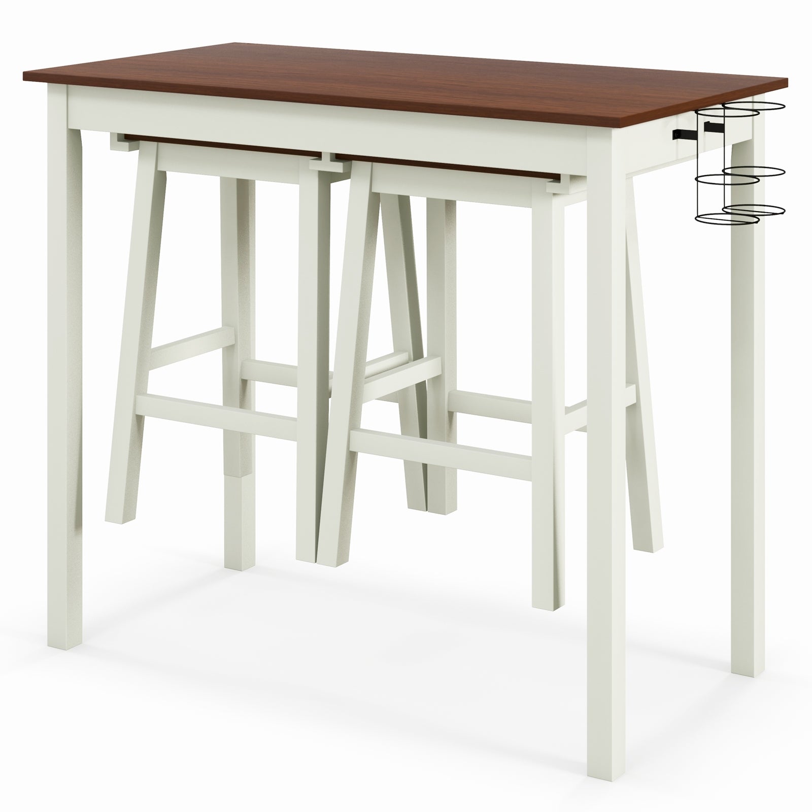 3-Piece Bar Table Set with 2 Wine Holders and Wooden Legs, White Dining Room Sets at Gallery Canada