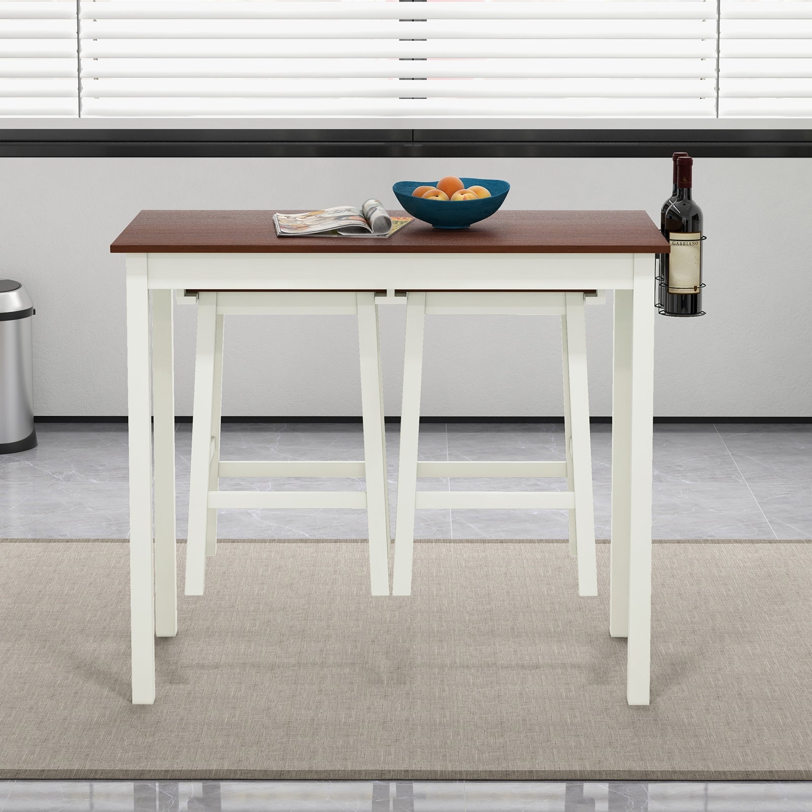 3-Piece Bar Table Set with 2 Wine Holders and Wooden Legs, White Dining Room Sets at Gallery Canada