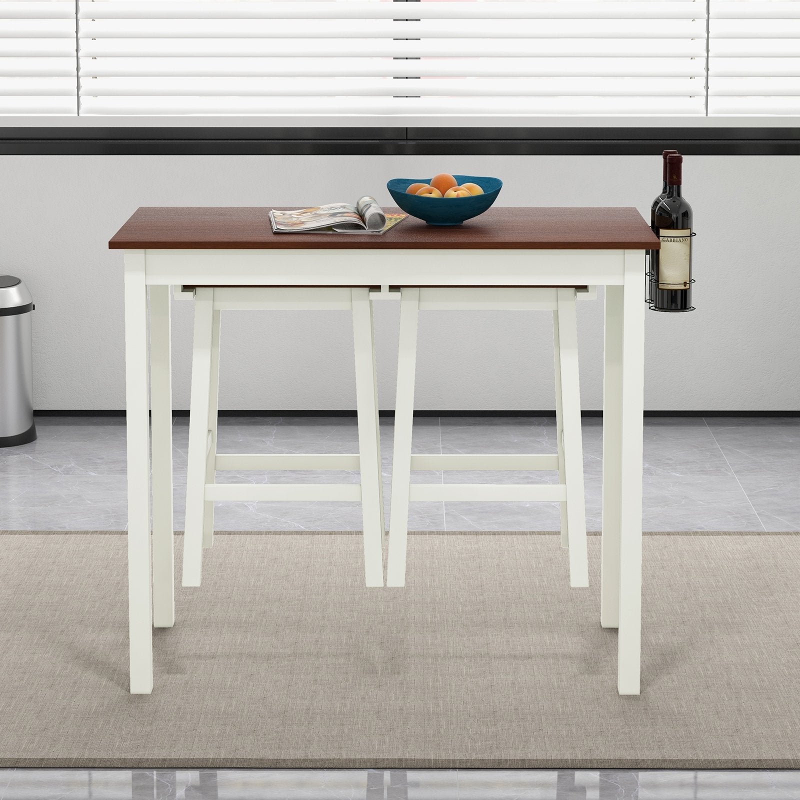 3-Piece Bar Table Set with 2 Wine Holders and Wooden Legs, White Dining Room Sets   at Gallery Canada