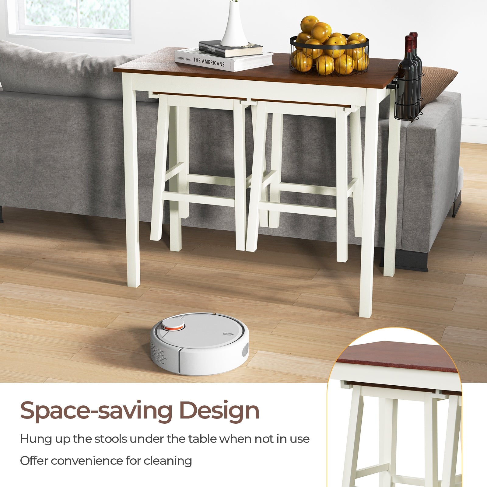 3-Piece Bar Table Set with 2 Wine Holders and Wooden Legs, White Dining Room Sets at Gallery Canada