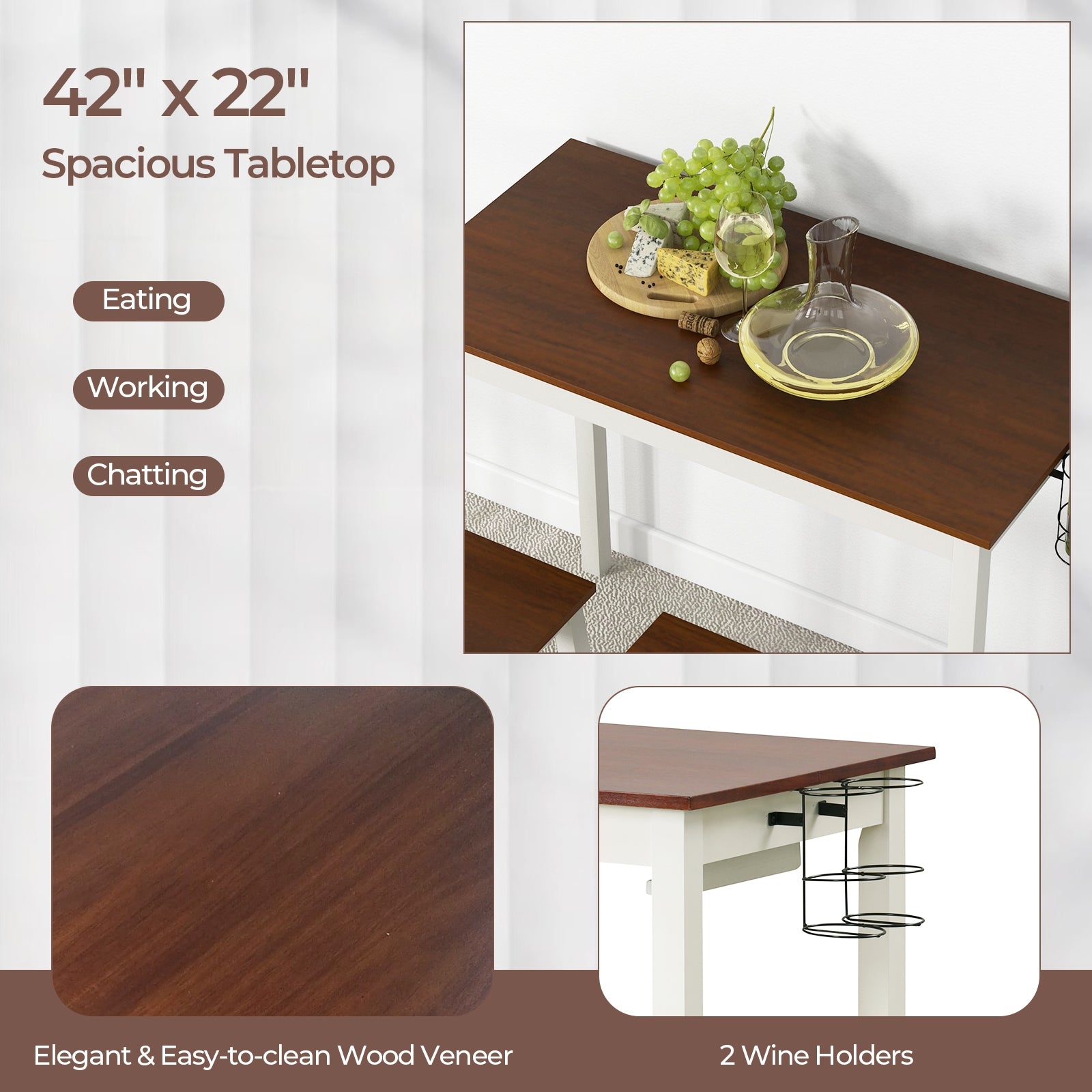 3-Piece Bar Table Set with 2 Wine Holders and Wooden Legs, White Dining Room Sets at Gallery Canada