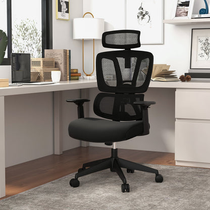 Ergonomic Office Chair with N Type Lumbar Support and Adjustable Headrest, Black Ergonomic Chairs   at Gallery Canada