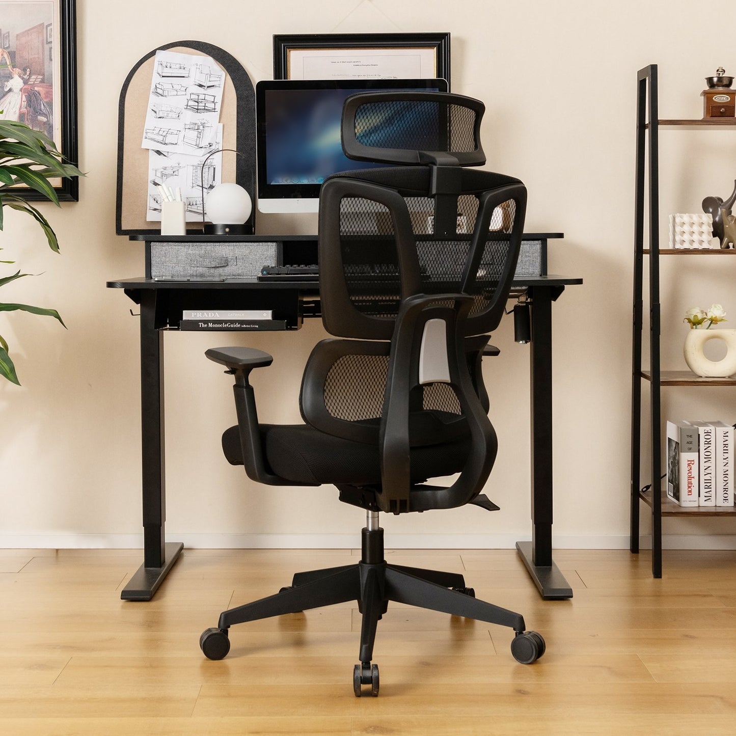 Ergonomic Office Chair with N Type Lumbar Support and Adjustable Headrest, Black Ergonomic Chairs   at Gallery Canada