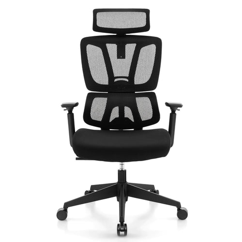 Ergonomic Office Chair with N Type Lumbar Support and Adjustable Headrest, Black