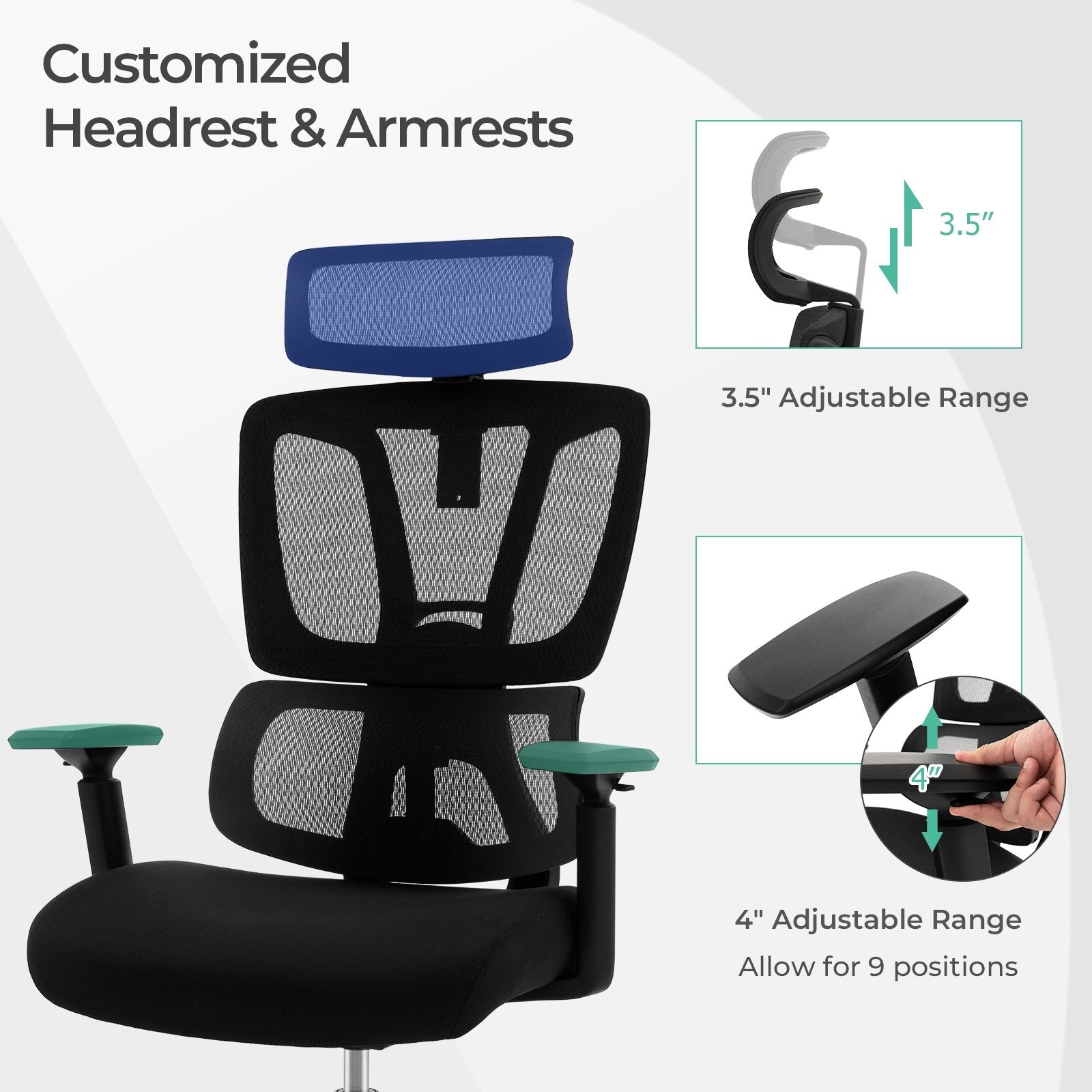 Ergonomic Office Chair with N Type Lumbar Support and Adjustable Headrest, Black Ergonomic Chairs   at Gallery Canada