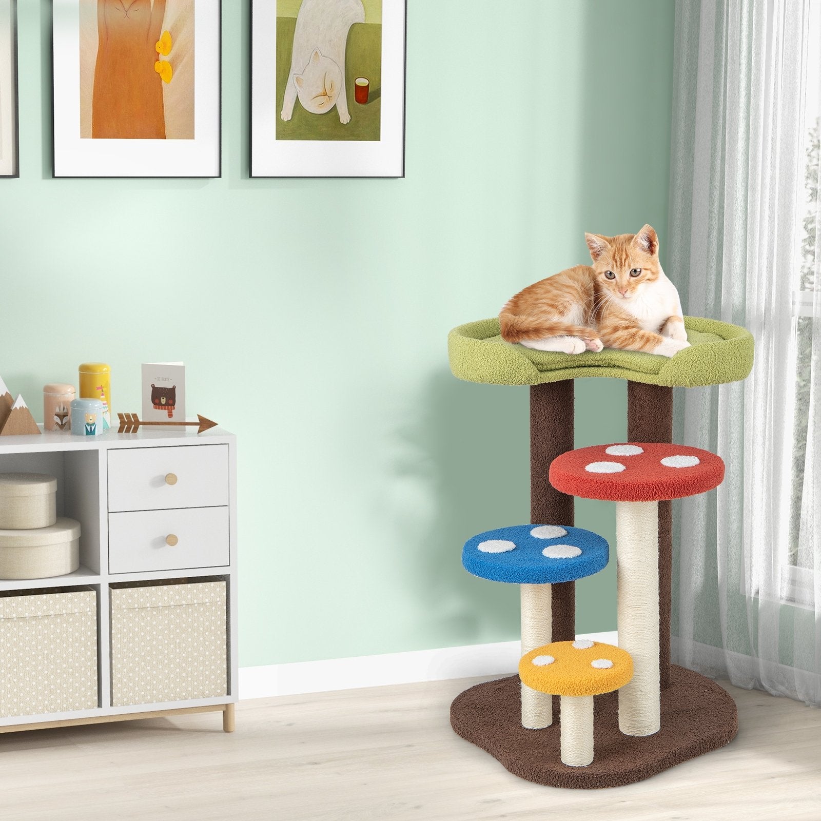 3-In-1 Cat Tree 3 Full-Wrapped Sisal Posts Removable Mat and Platforms, Multicolor Cat Trees Condos & Scratchers   at Gallery Canada