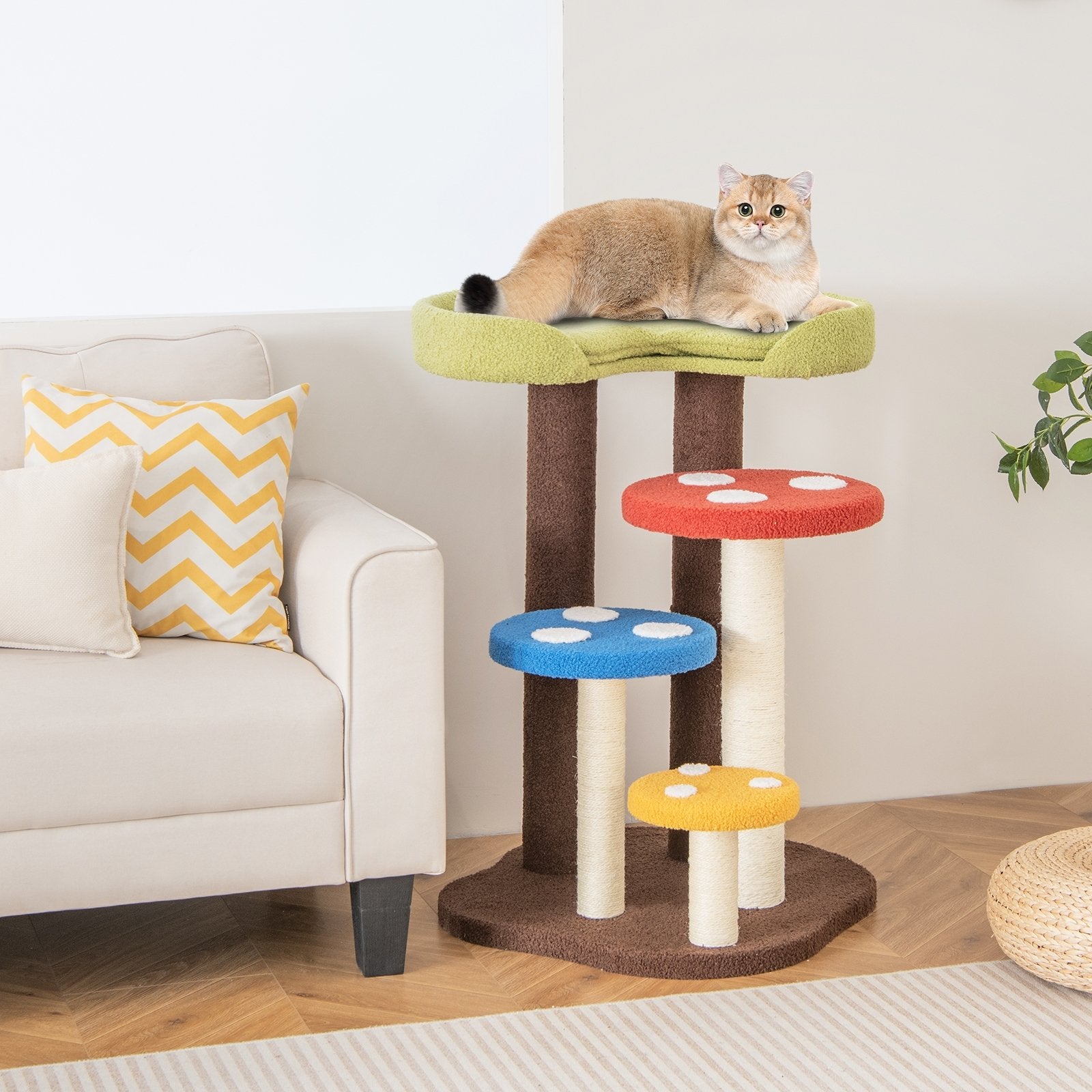 3-In-1 Cat Tree 3 Full-Wrapped Sisal Posts Removable Mat and Platforms, Multicolor Cat Trees Condos & Scratchers   at Gallery Canada