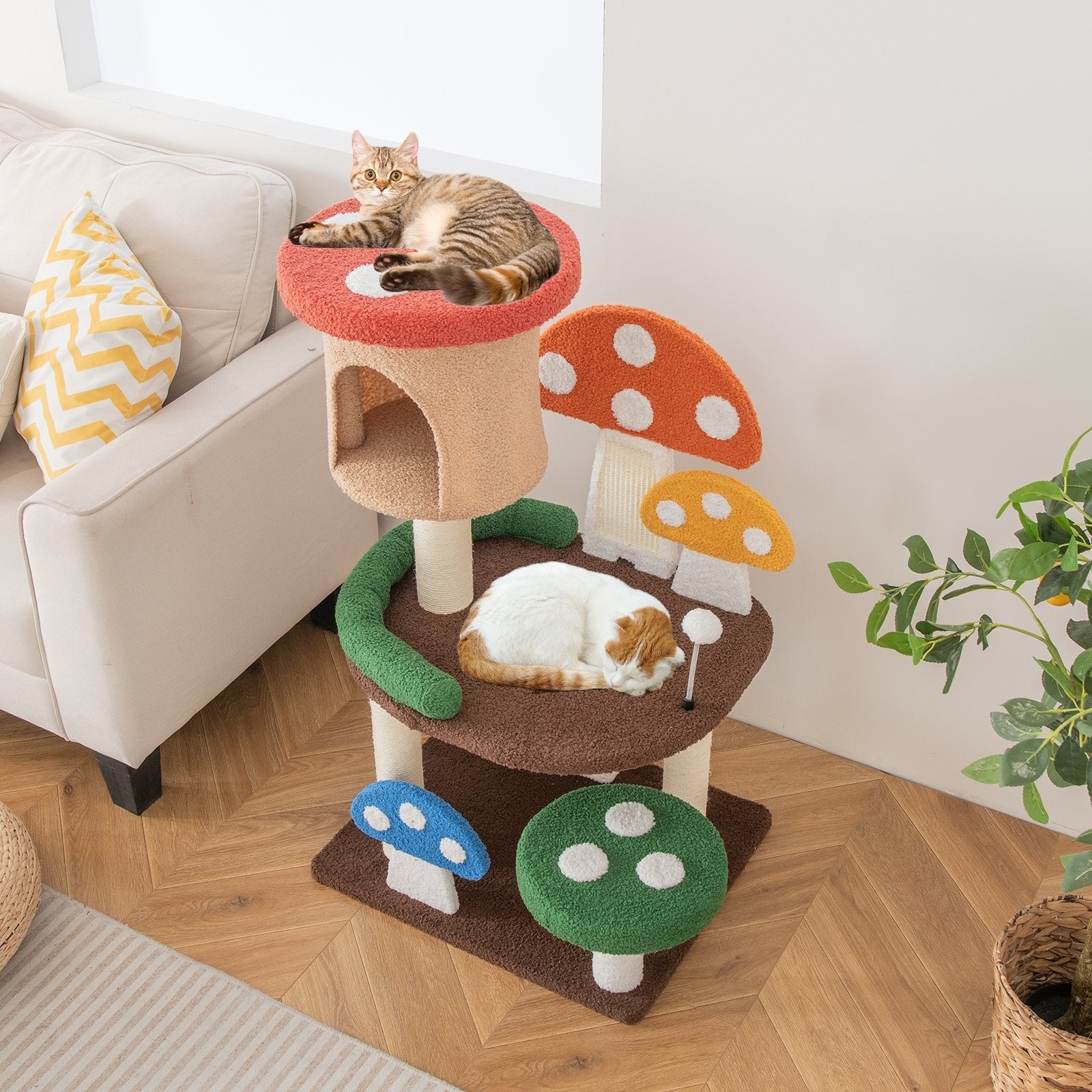 4-In-1 Mushroom Cat Tree with Condo Spring Ball and Sisal Posts, Multicolor Cat Trees Condos & Scratchers   at Gallery Canada