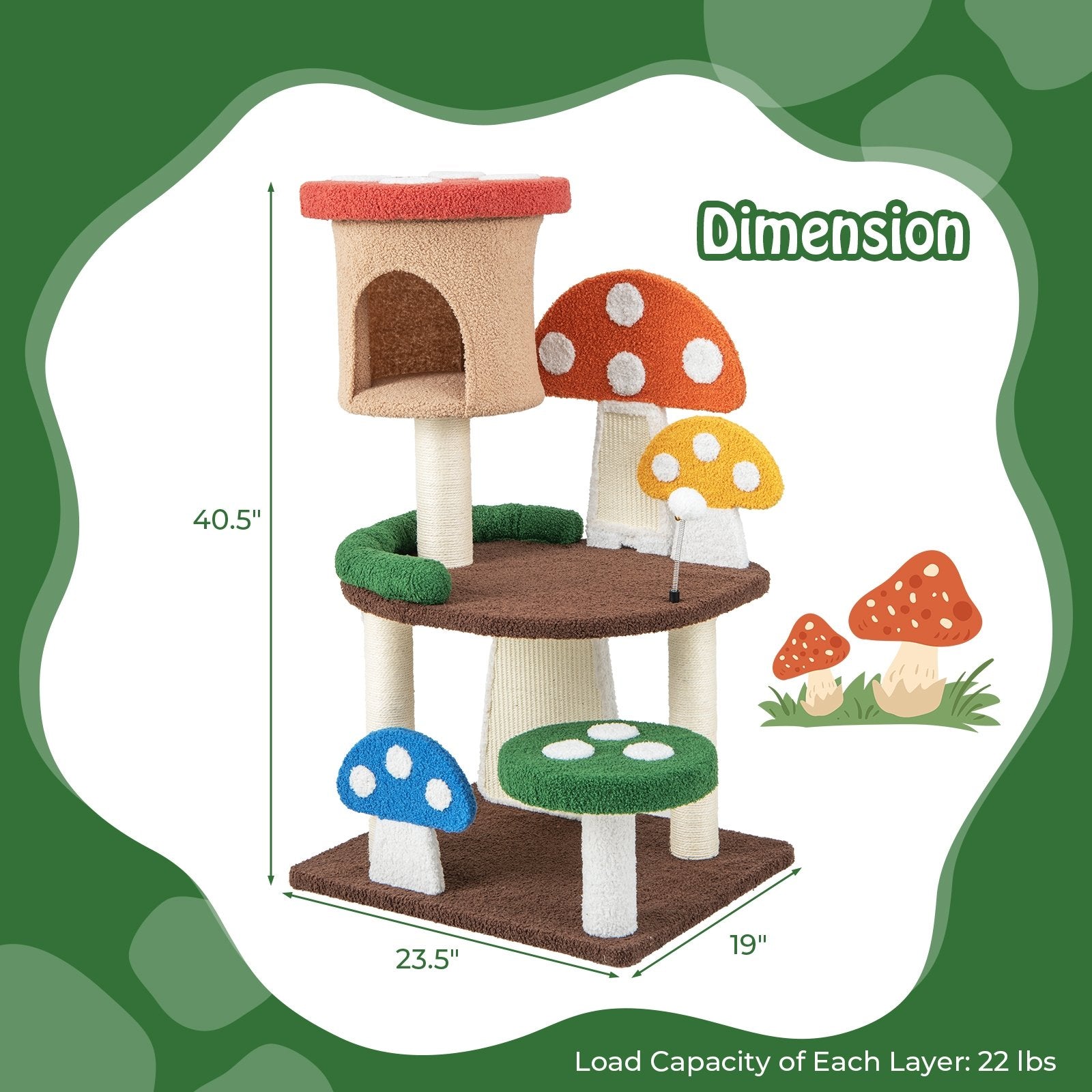 4-In-1 Mushroom Cat Tree with Condo Spring Ball and Sisal Posts, Multicolor Cat Trees Condos & Scratchers   at Gallery Canada