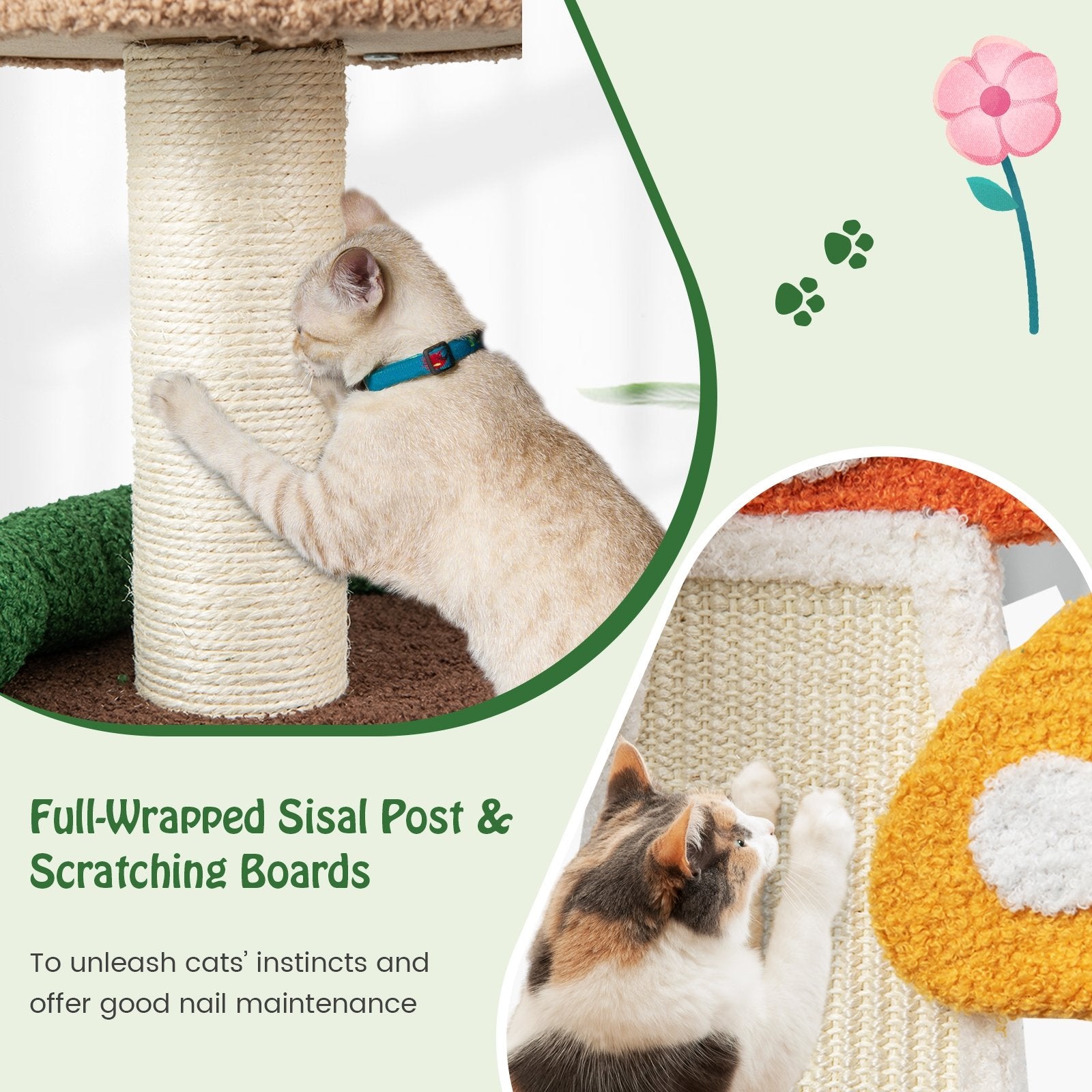 4-In-1 Mushroom Cat Tree with Condo Spring Ball and Sisal Posts, Multicolor Cat Trees Condos & Scratchers   at Gallery Canada