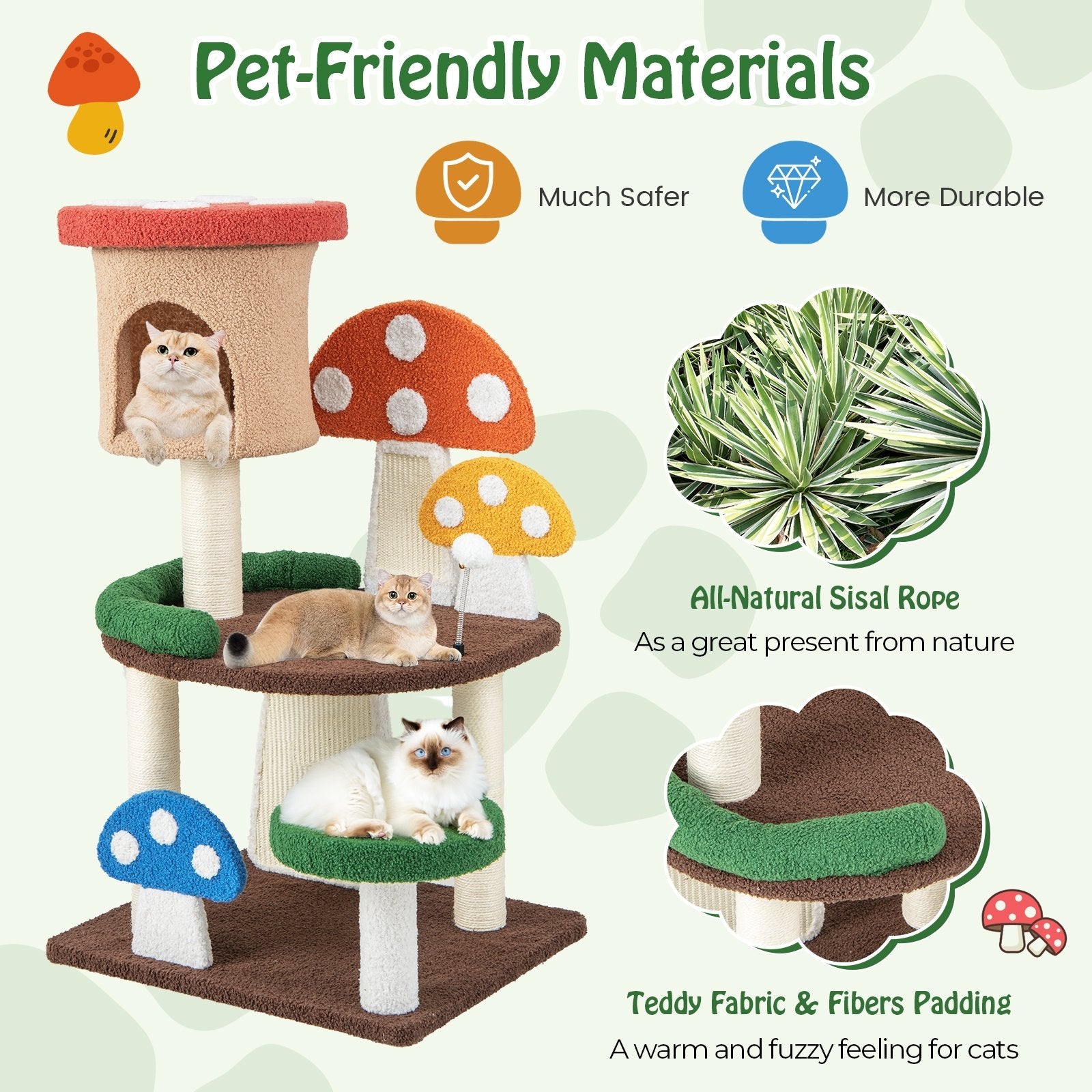 4-In-1 Mushroom Cat Tree with Condo Spring Ball and Sisal Posts, Multicolor Cat Trees Condos & Scratchers   at Gallery Canada