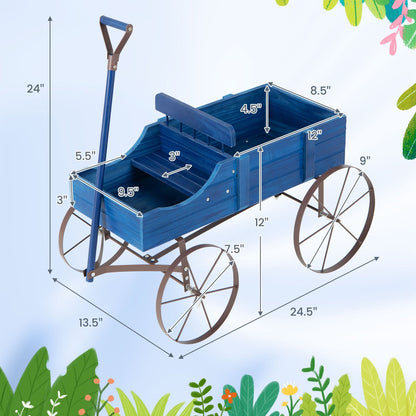 Wooden Wagon Plant Bed with Metal Wheels for Garden Yard Patio, Blue Plant Stands   at Gallery Canada