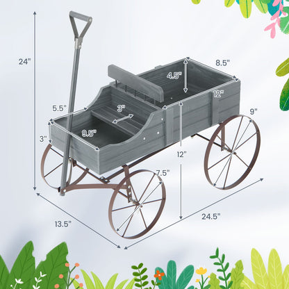 Wooden Wagon Plant Bed with Metal Wheels for Garden Yard Patio, Gray Plant Stands   at Gallery Canada