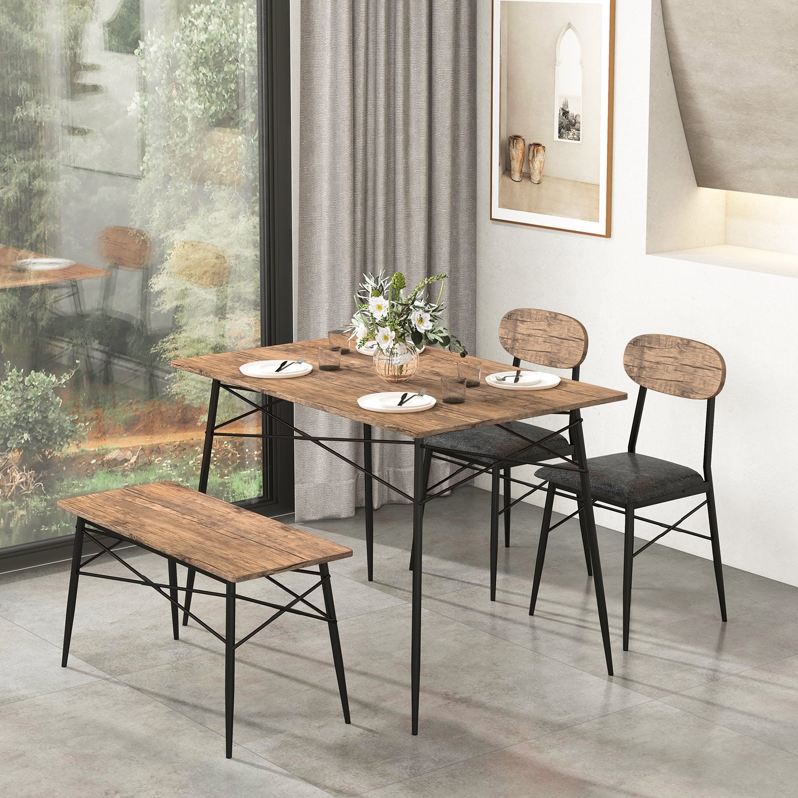 4 Piece Dining Table Set with Bench and 2 Chairs, Brown Dining Room Sets   at Gallery Canada