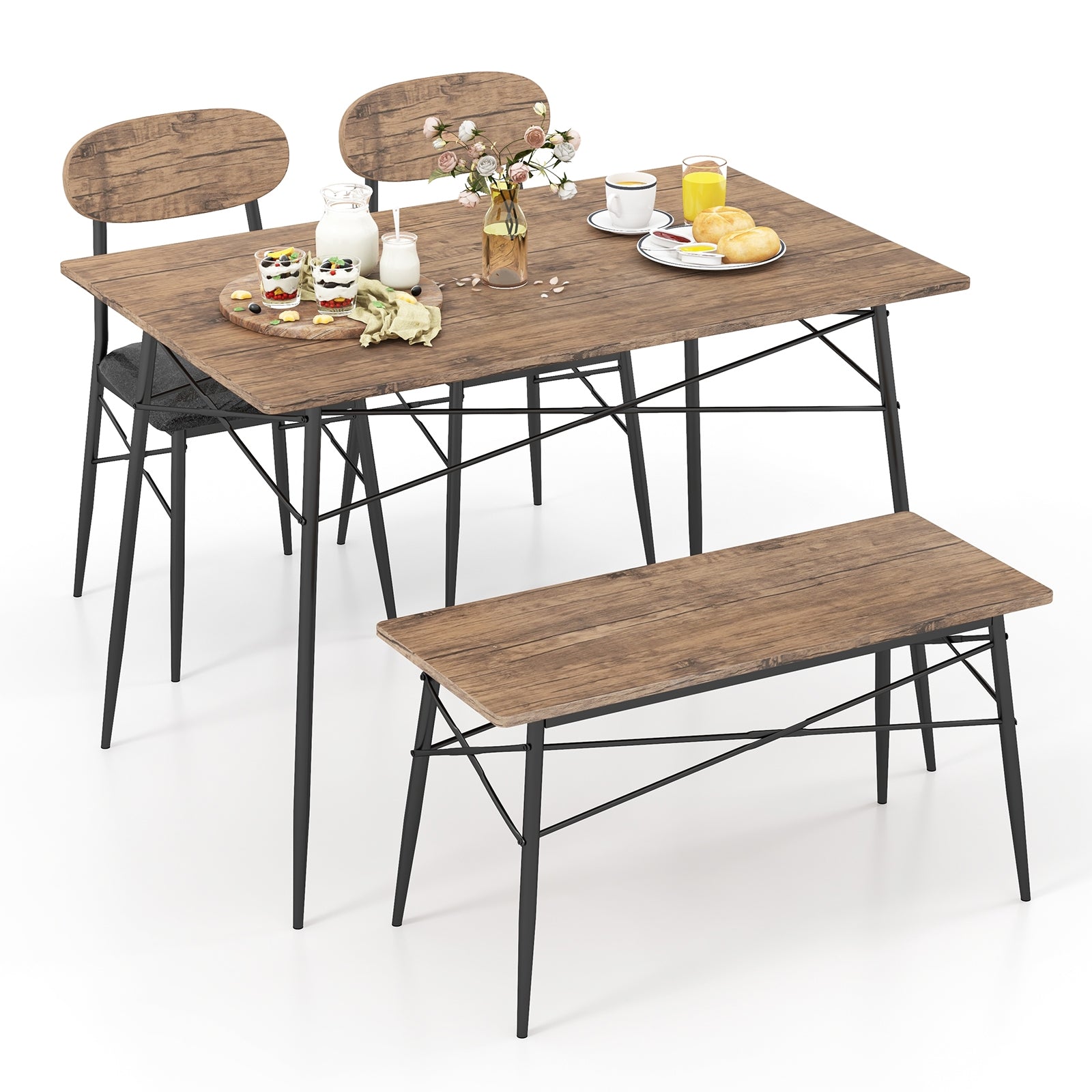 4 Piece Dining Table Set with Bench and 2 Chairs, Brown Dining Room Sets at Gallery Canada